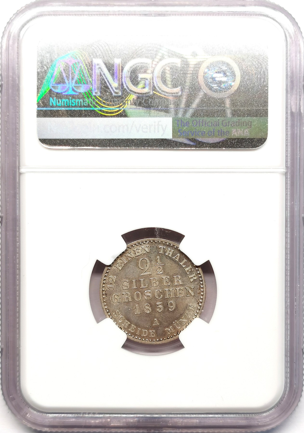 凡希社世界钱币微拍第二百六十二期 1859安哈特-伯恩堡2.5SG银辅币NGC-MS63