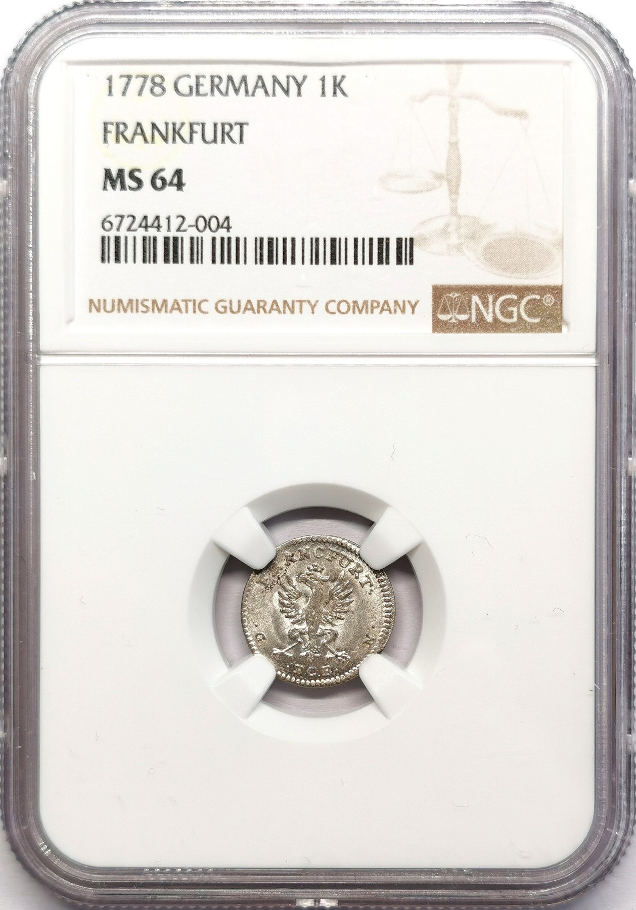凡希社世界钱币微拍第二百六十二期 1778法兰克福1K银辅币NGC-MS64