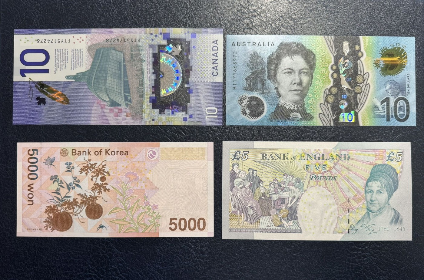 收藏联盟Quantum Auction 第329期拍卖  加拿大，澳大利亚，韩国，英国纸币4枚 品相全新UNC 