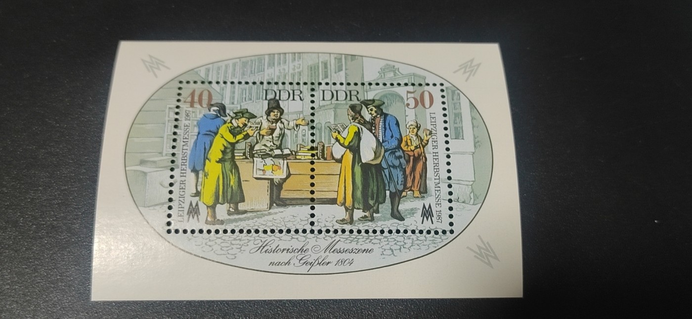 德国邮票，全场小版票  、小全张 德国邮票小型张一张，1987年发行，莱比锡秋季博览会小型张，品相如图