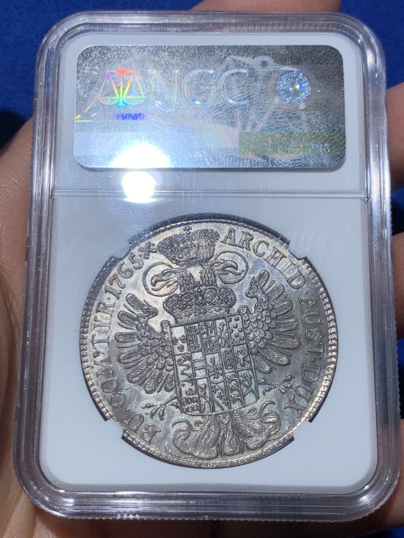 《竞宝斋》第245场-周日，周一 ，周二3场连拍 (全场包邮) 唯一冠军！NGC-MS63 神罗1765年玛丽亚特蕾西亚泰勒 淡紫罗兰包浆