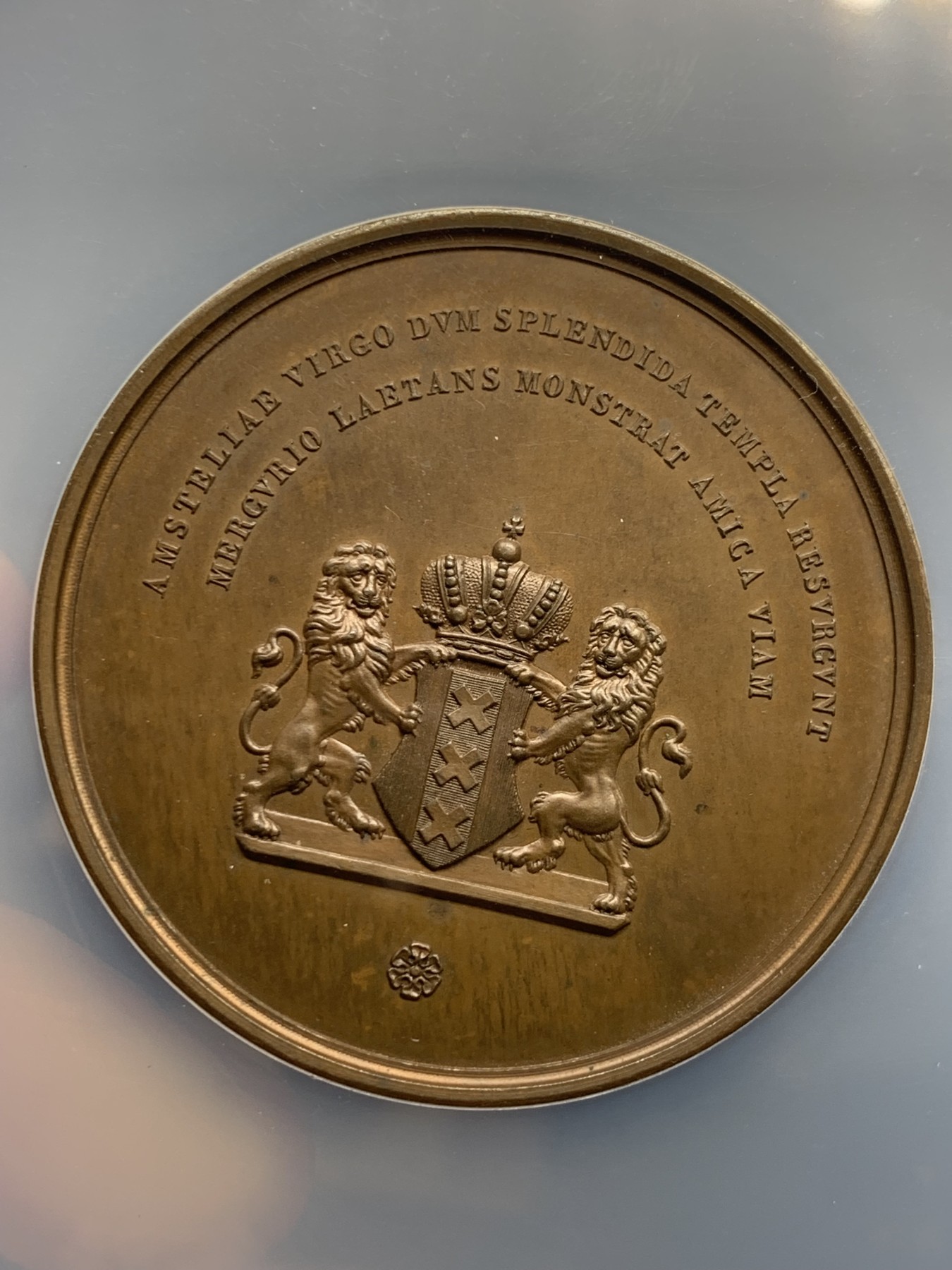 《竞宝斋》第245场-周日，周一 ，周二3场连拍 (全场包邮) NGC MS63BN 荷兰1845阿姆斯特丹证券交易所铜章 大盒封装 细节丰富 非常漂亮