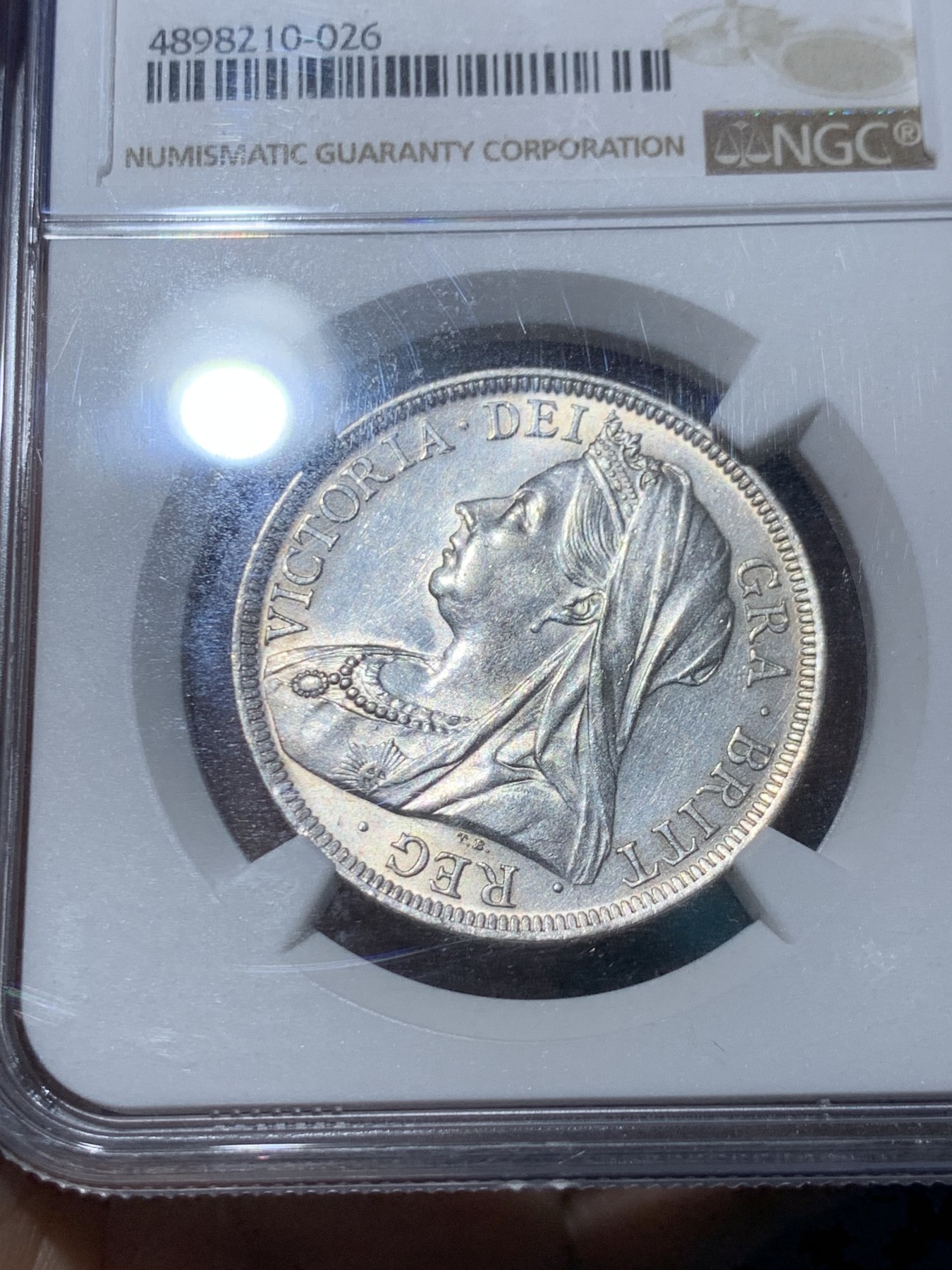 《竞宝斋》第245场-周日，周一 ，周二3场连拍 (全场包邮) NGC-MS60 英国 1901年 半克朗 维多利亚披纱 银币（关门年份，币面干净银光熠熠）