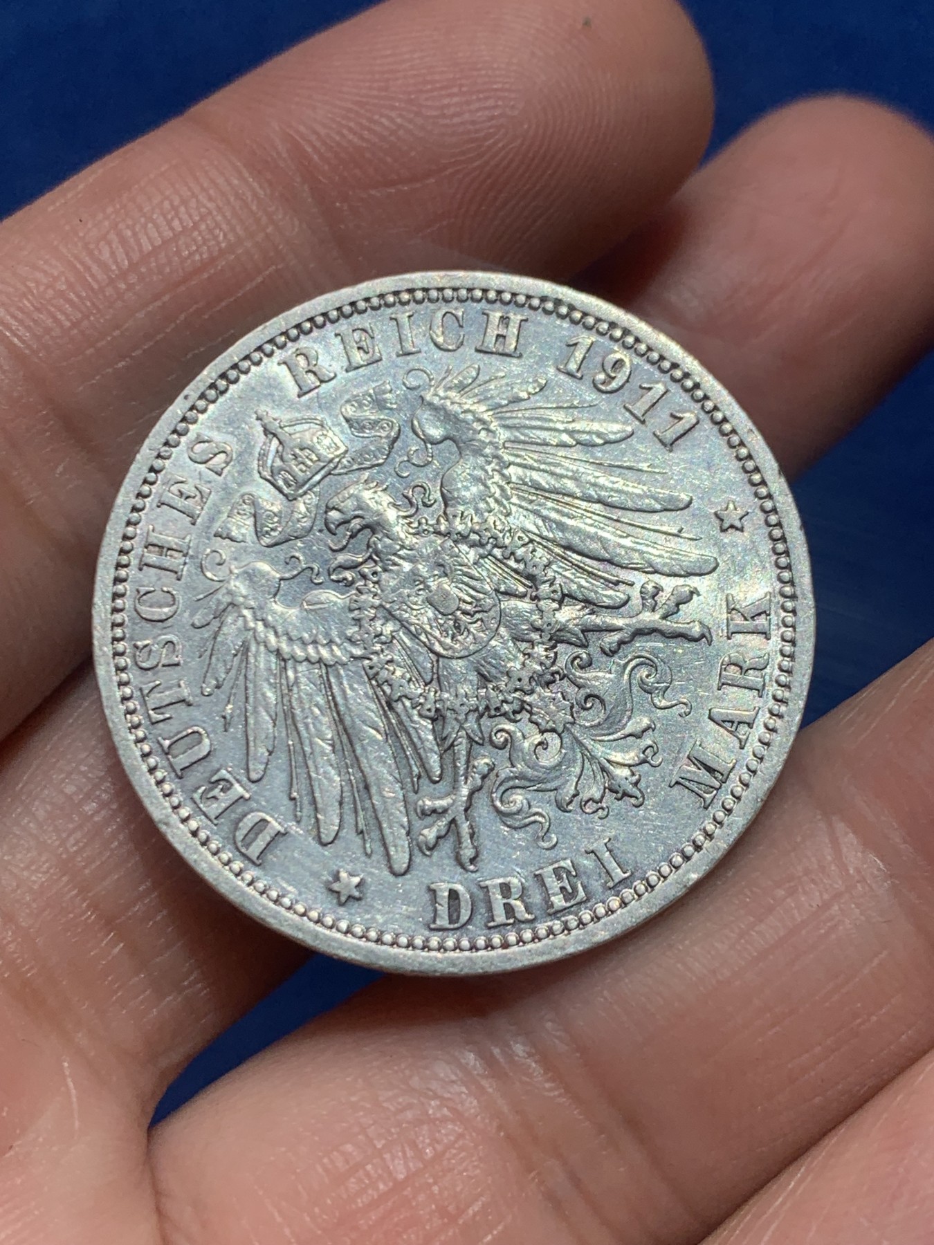 《竞宝斋》第245场-周日，周一 ，周二3场连拍 (全场包邮) 德国普鲁士1911年流通3马克银币