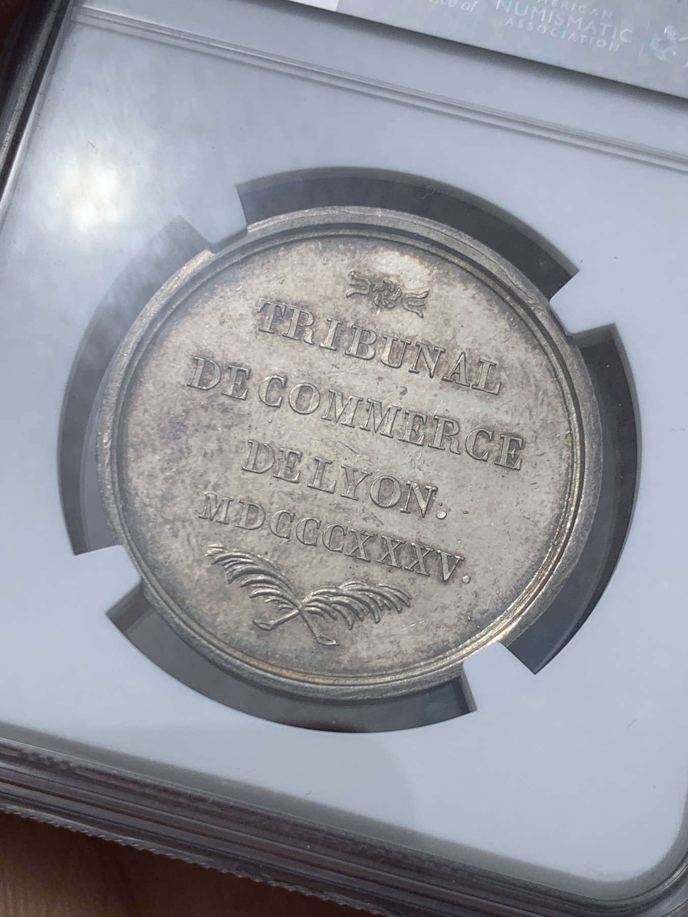 《竞宝斋》第245场-周日，周一 ，周二3场连拍 (全场包邮) NGC MS62 法国1840-1842年里昂商会银章，手指边铭