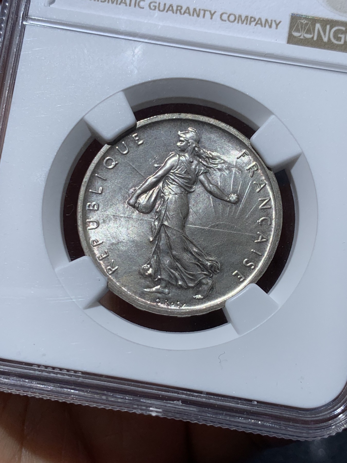 《竞宝斋》第245场-周日，周一 ，周二3场连拍 (全场包邮) NGC MS65 1960年法国播种女神5法郎银币 高浮雕 罗蒂的经典设计在近代法国币上重现的首年