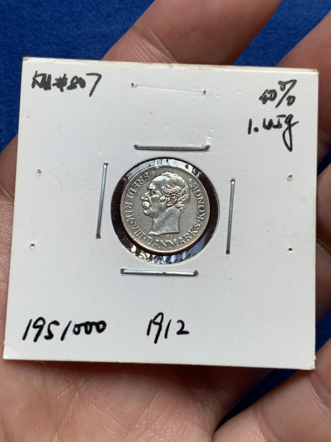 《竞宝斋》第245场-周日，周一 ，周二3场连拍 (全场包邮) 丹麦1912年10欧尔银币 少见头像