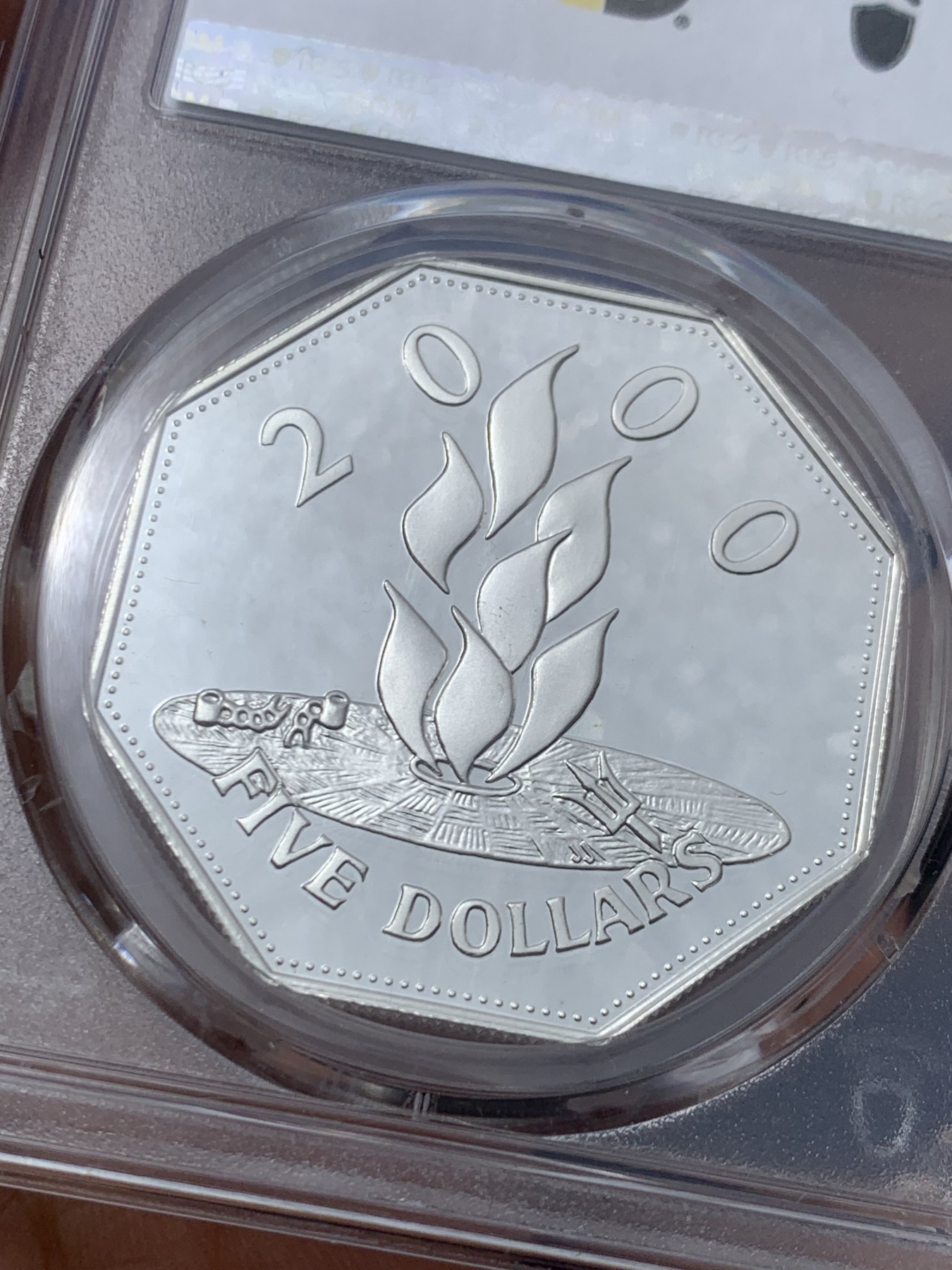 《竞宝斋》第245场-周日，周一 ，周二3场连拍 (全场包邮) PCGS金盾 PR69DCAM 巴巴多斯1999-2000年5元千禧年纪念精制大银币，唯一冠军分