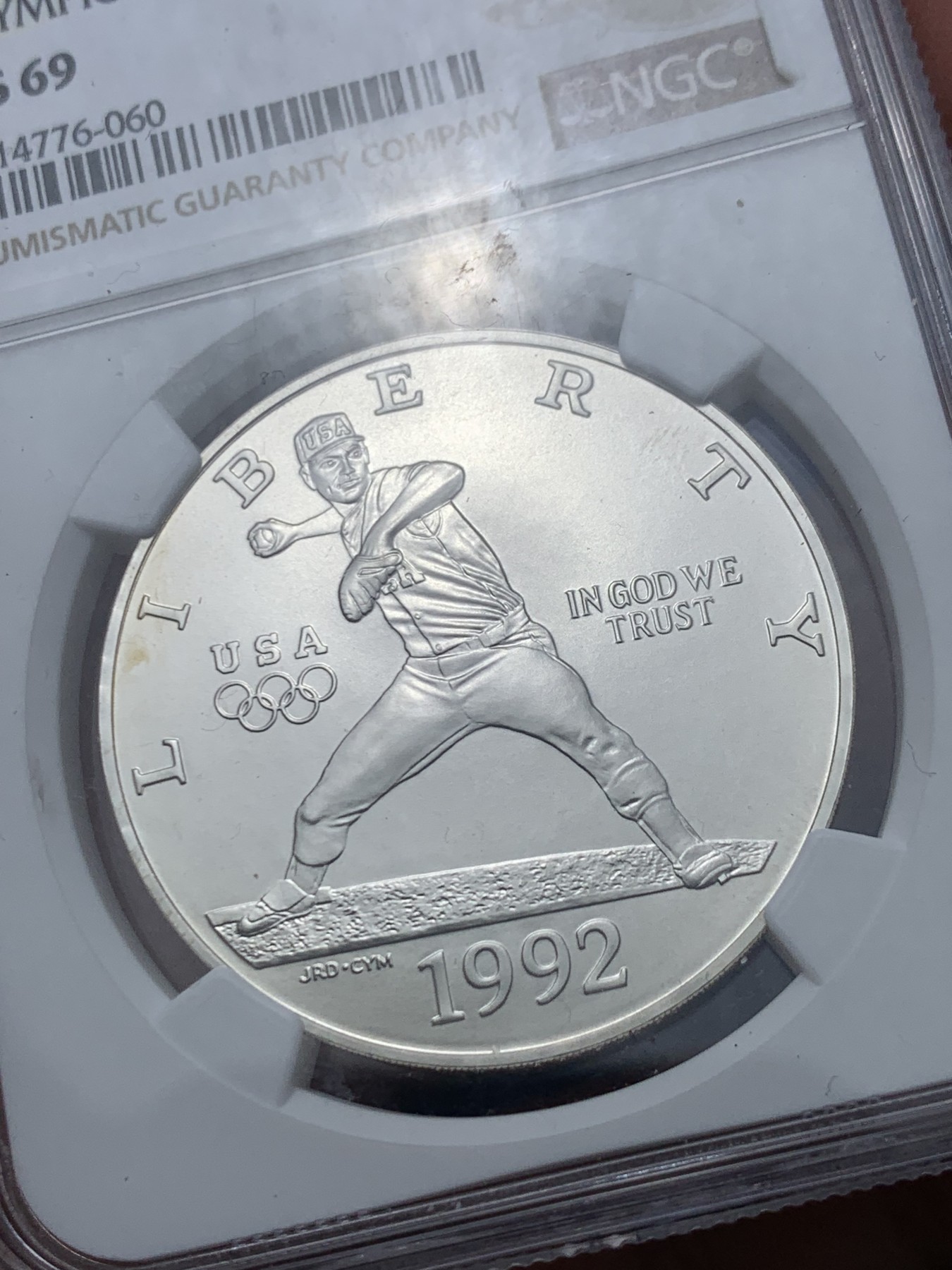 《竞宝斋》第245场-周日，周一 ，周二3场连拍 (全场包邮) NGC MS69 美国1992年D版棒球1美元大银币