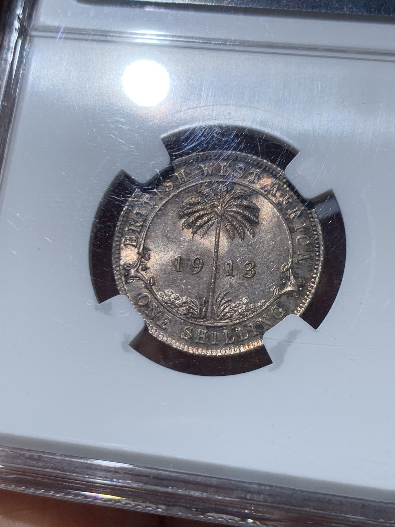 《竞宝斋》第245场-周日，周一 ，周二3场连拍 (全场包邮) NGC-MS64 英属西非 1913年 1先令银币 乔治五世 首年版发行 状态好原光十足