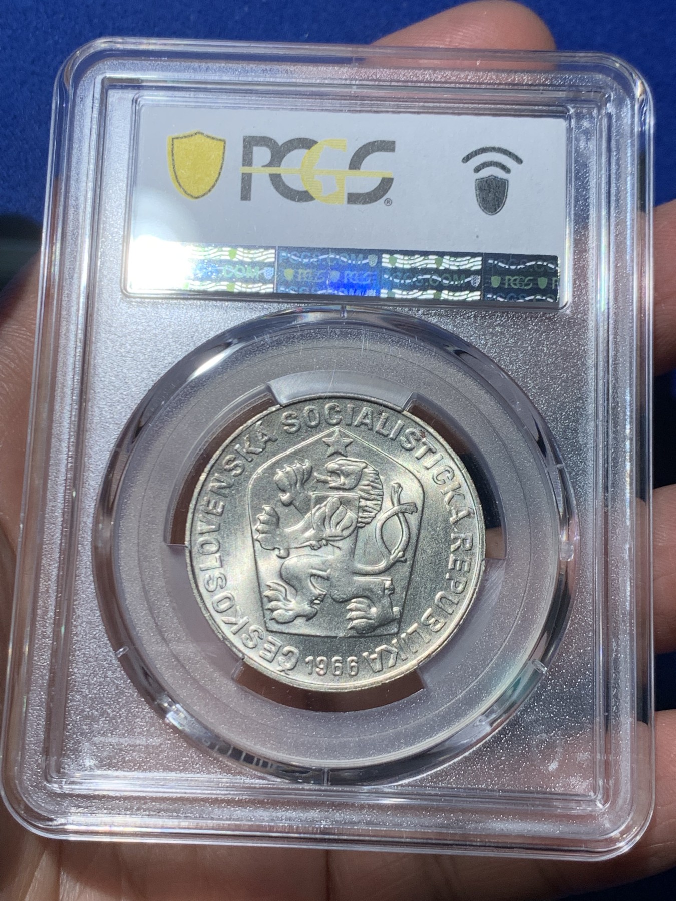 《竞宝斋》第245场-周日，周一 ，周二3场连拍 (全场包邮) PCGS金盾 MS68 捷克斯洛伐克1966年大摩拉维亚公国1100周年纪念10克朗银币，唯一冠军分