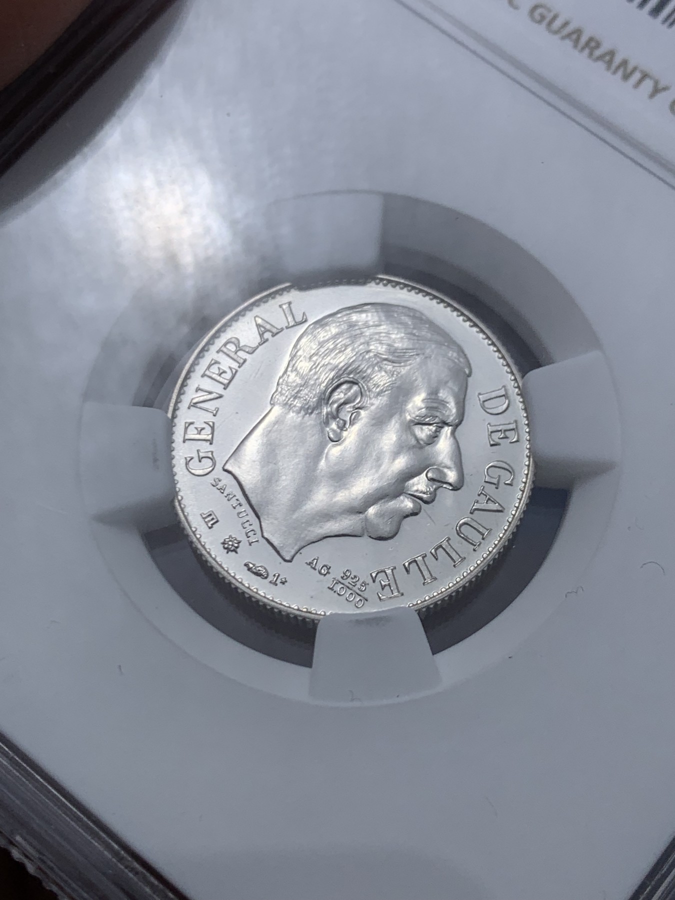 《竞宝斋》第245场-周日，周一 ，周二3场连拍 (全场包邮) NGC MS67 法国1980年戴高乐总统纪念银章