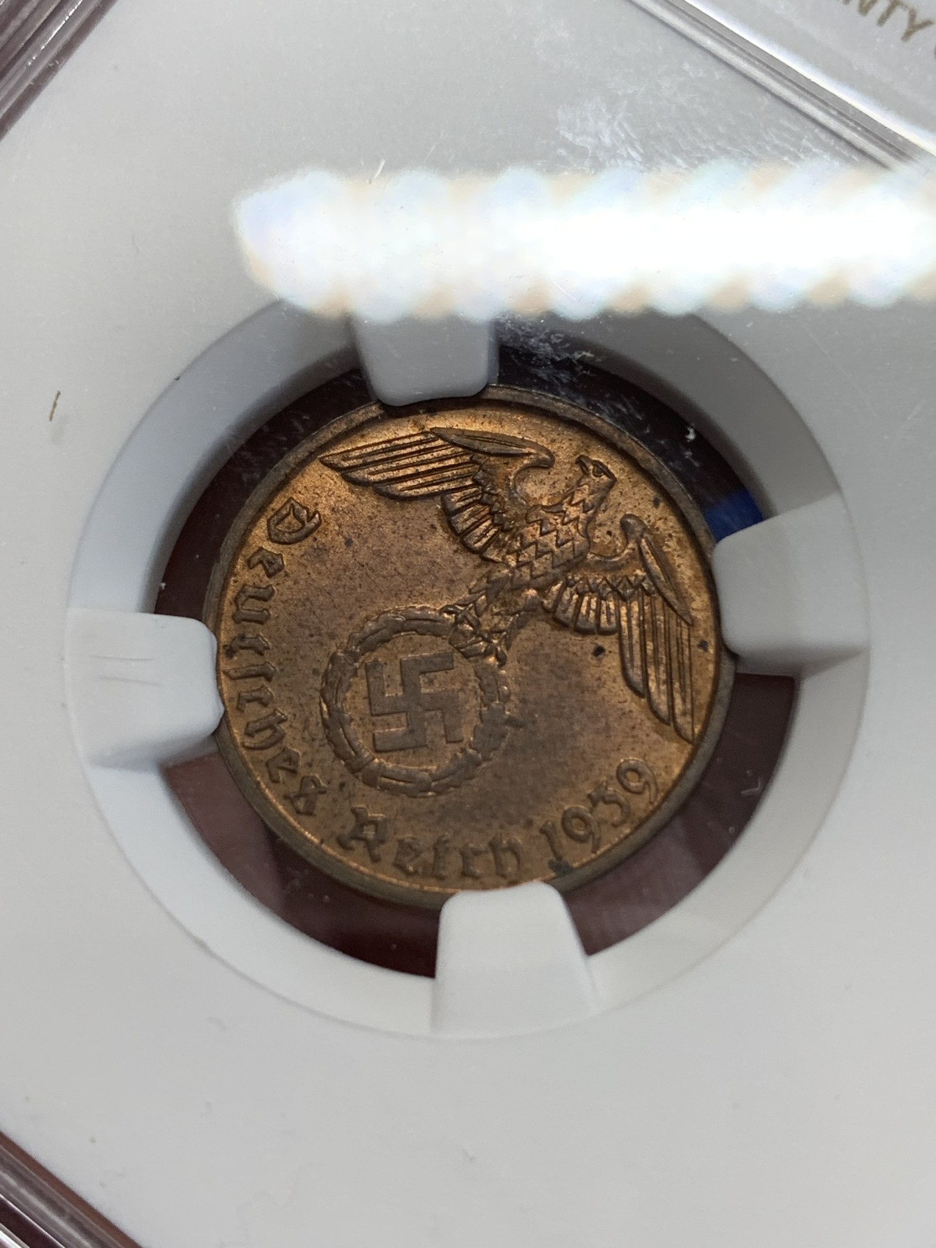 《竞宝斋》第245场-周日，周一 ，周二3场连拍 (全场包邮) NGC MS63RB 1939B德国2芬尼 状态不错