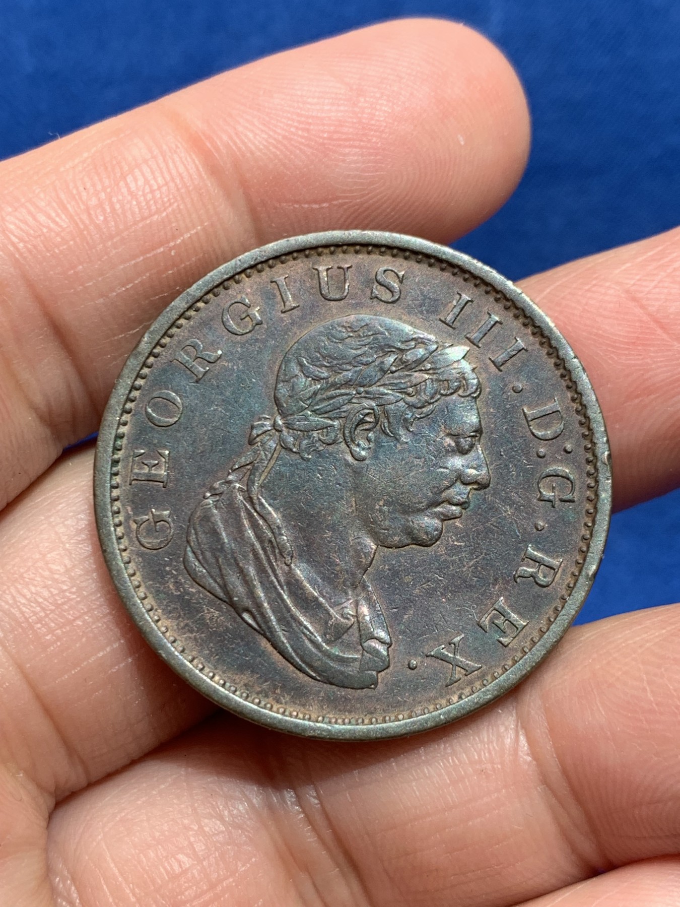 《竞宝斋》第245场-周日，周一 ，周二3场连拍 (全场包邮) 英国1813乔治三世1便士代用币 少见品种