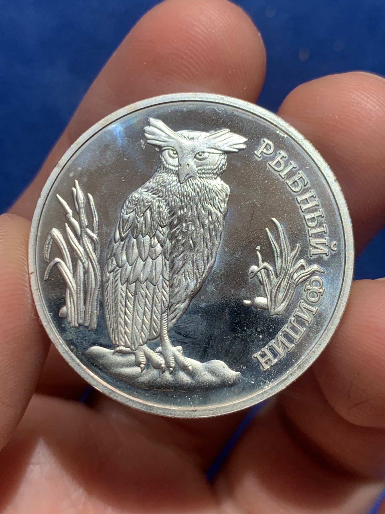 《竞宝斋》第245场-周日，周一 ，周二3场连拍 (全场包邮) 俄罗斯1993年1卢布 红皮书系列 毛腿雕鸮精制银币