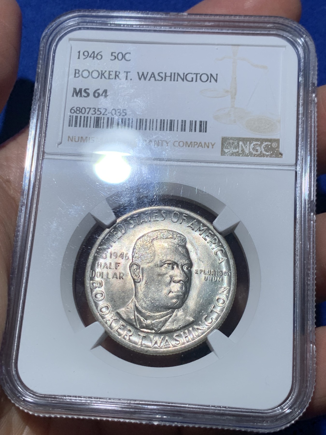 《竞宝斋》第245场-周日，周一 ，周二3场连拍 (全场包邮) NGC MS64 美国1946年布克华盛顿半美元银币