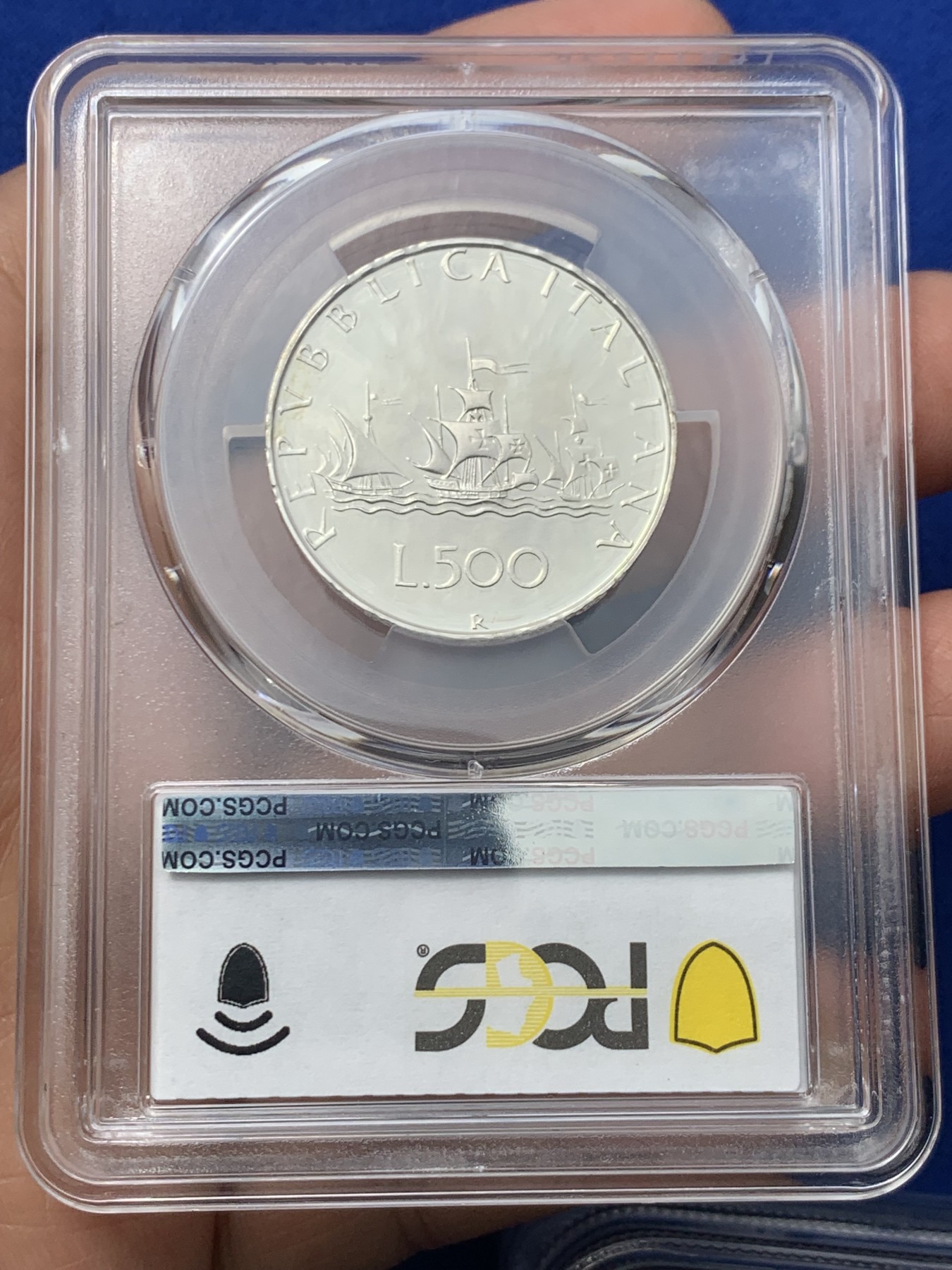 《竞宝斋》第245场-周日，周一 ，周二3场连拍 (全场包邮) 亚军分 PCGS-PR68DCAM 意大利 1985年 精制 帆船少女 500里拉 银币 首年发行 镜面感十足