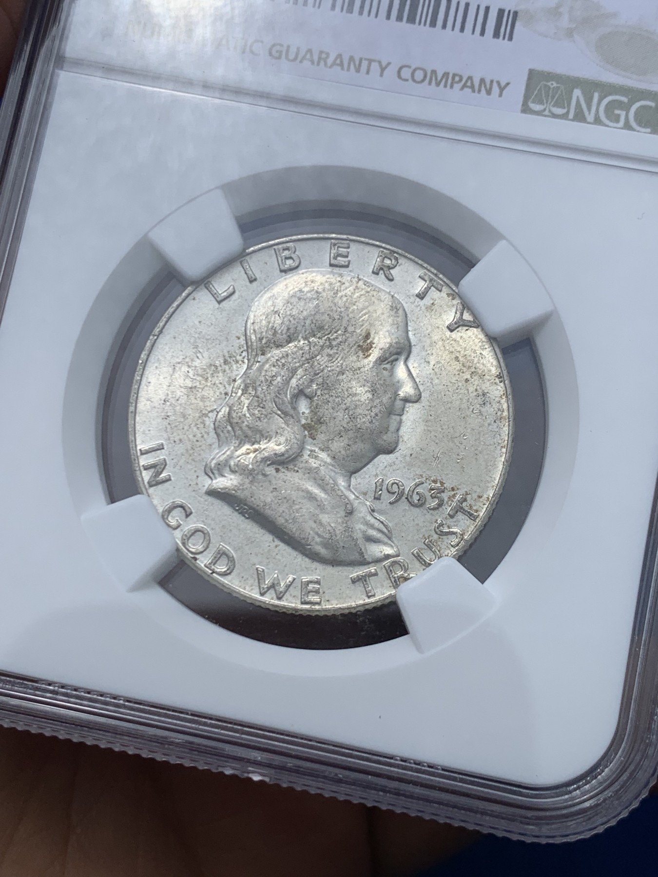 《竞宝斋》第245场-周日，周一 ，周二3场连拍 (全场包邮) NGC MS65 美国1963年富兰克林华盛顿大笨钟50分银币