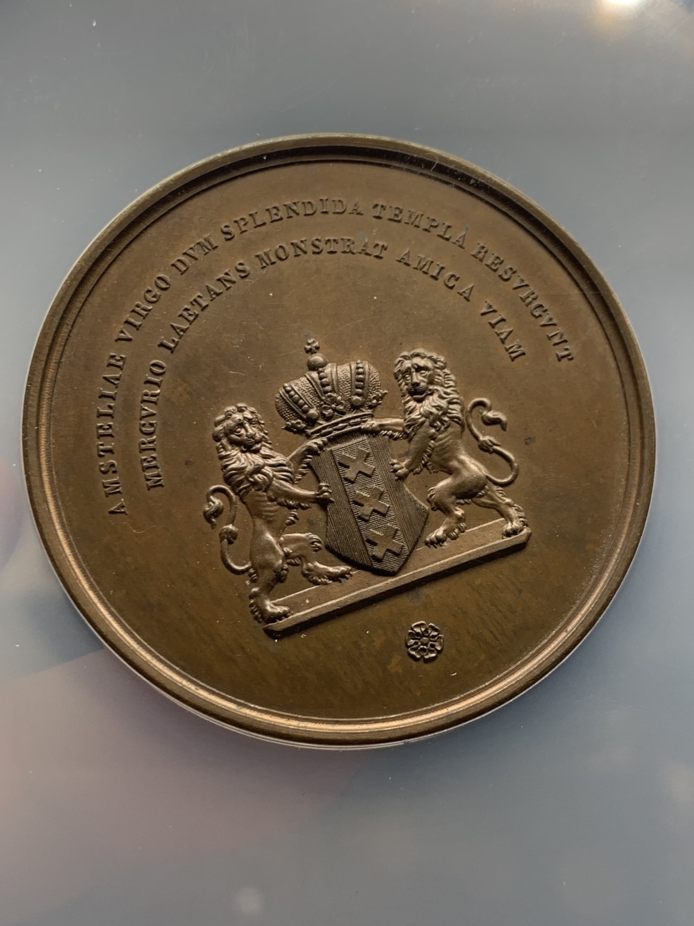 《竞宝斋》第245场-周日，周一 ，周二3场连拍 (全场包邮) NGC MS63BN 荷兰1845阿姆斯特丹证券交易所铜章 大盒封装 细节丰富 非常漂亮