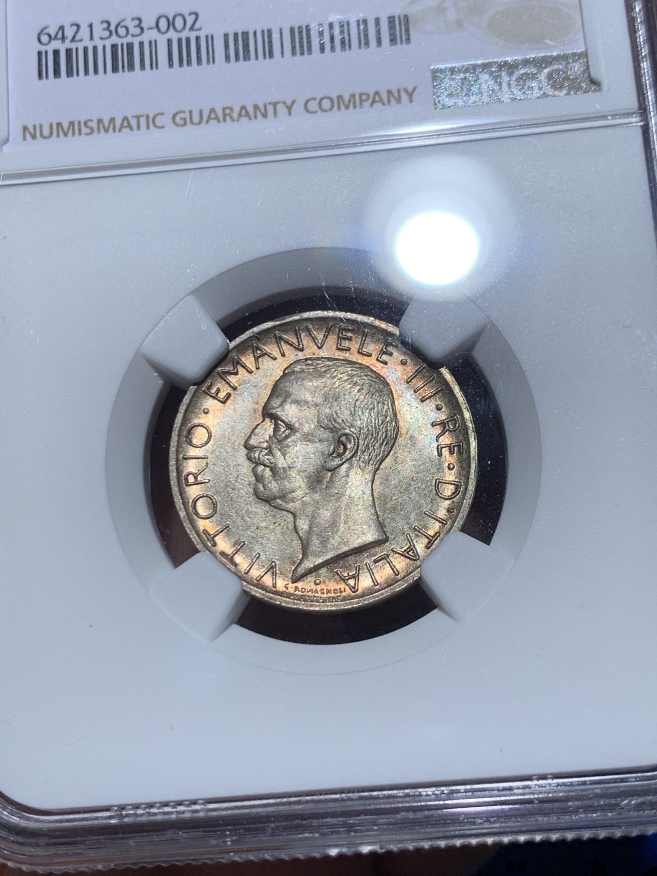 《竞宝斋》第245场-周日，周一 ，周二3场连拍 (全场包邮) NGC MS64 意大利1930年5里拉银币 这品种常见62、63分，64以上就少很多了。