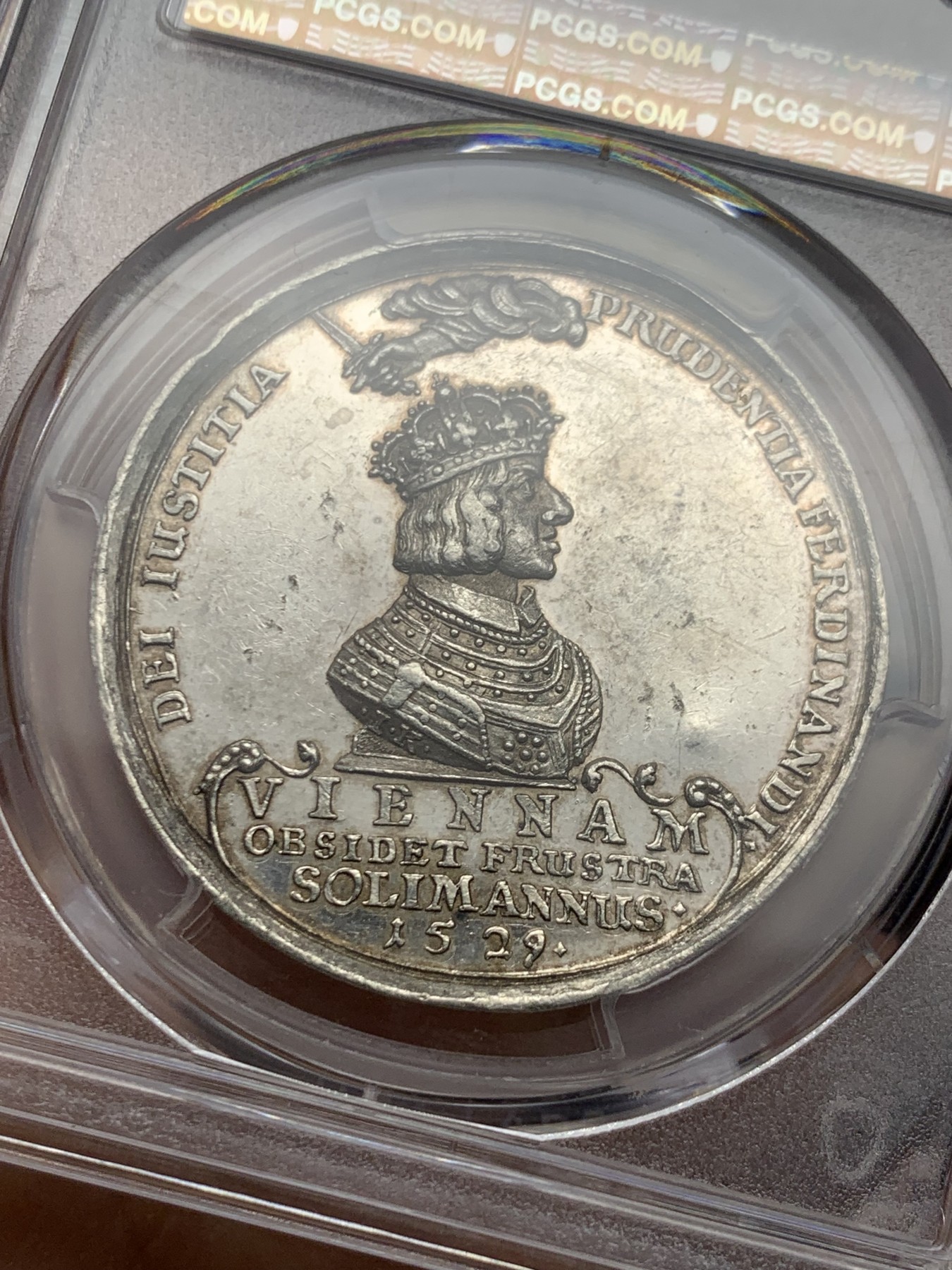 《竞宝斋》第245场-周日，周一 ，周二3场连拍 (全场包邮) PCGS AU55 神罗1683年击败奥斯曼解放维也纳银章 费迪南一世头顶全能之剑 利奥波德头顶全能之眼 设计巧妙 传世三百余年 波多茨基名家旧藏