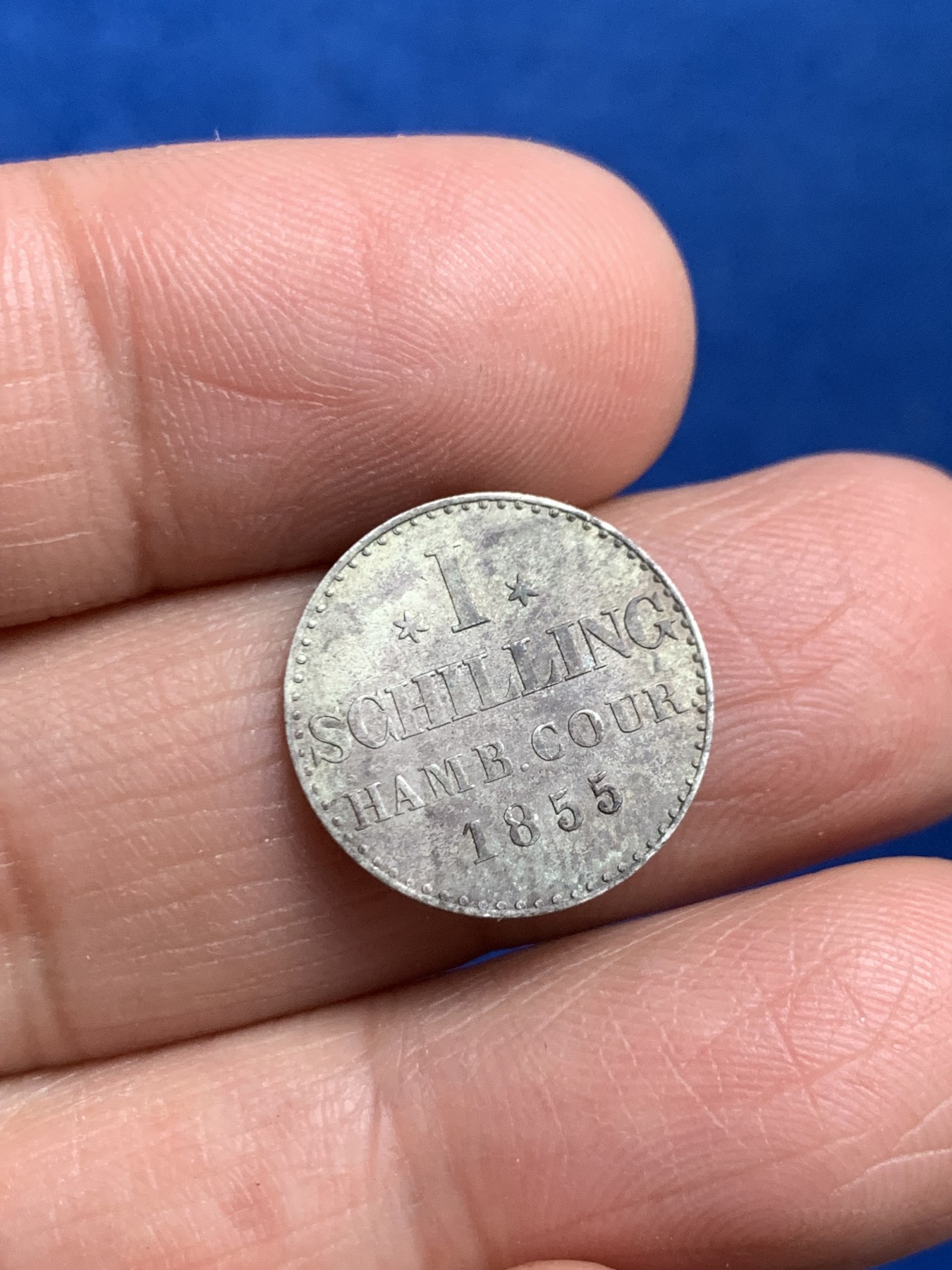 《竞宝斋》第245场-周日，周一 ，周二3场连拍 (全场包邮) 1855年德国汉堡1S银币 未使用品