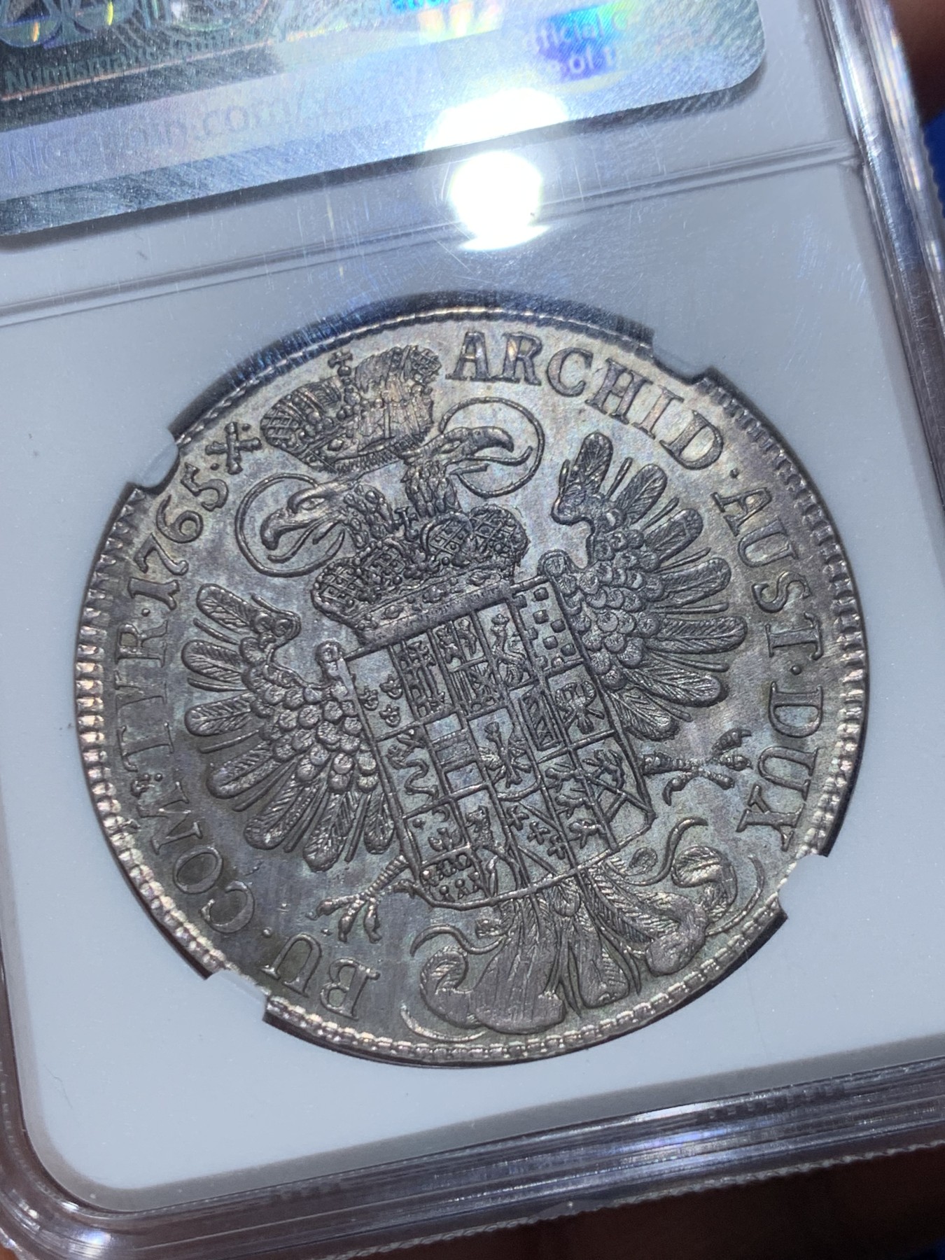 《竞宝斋》第245场-周日，周一 ，周二3场连拍 (全场包邮) 唯一冠军！NGC-MS63 神罗1765年玛丽亚特蕾西亚泰勒 淡紫罗兰包浆