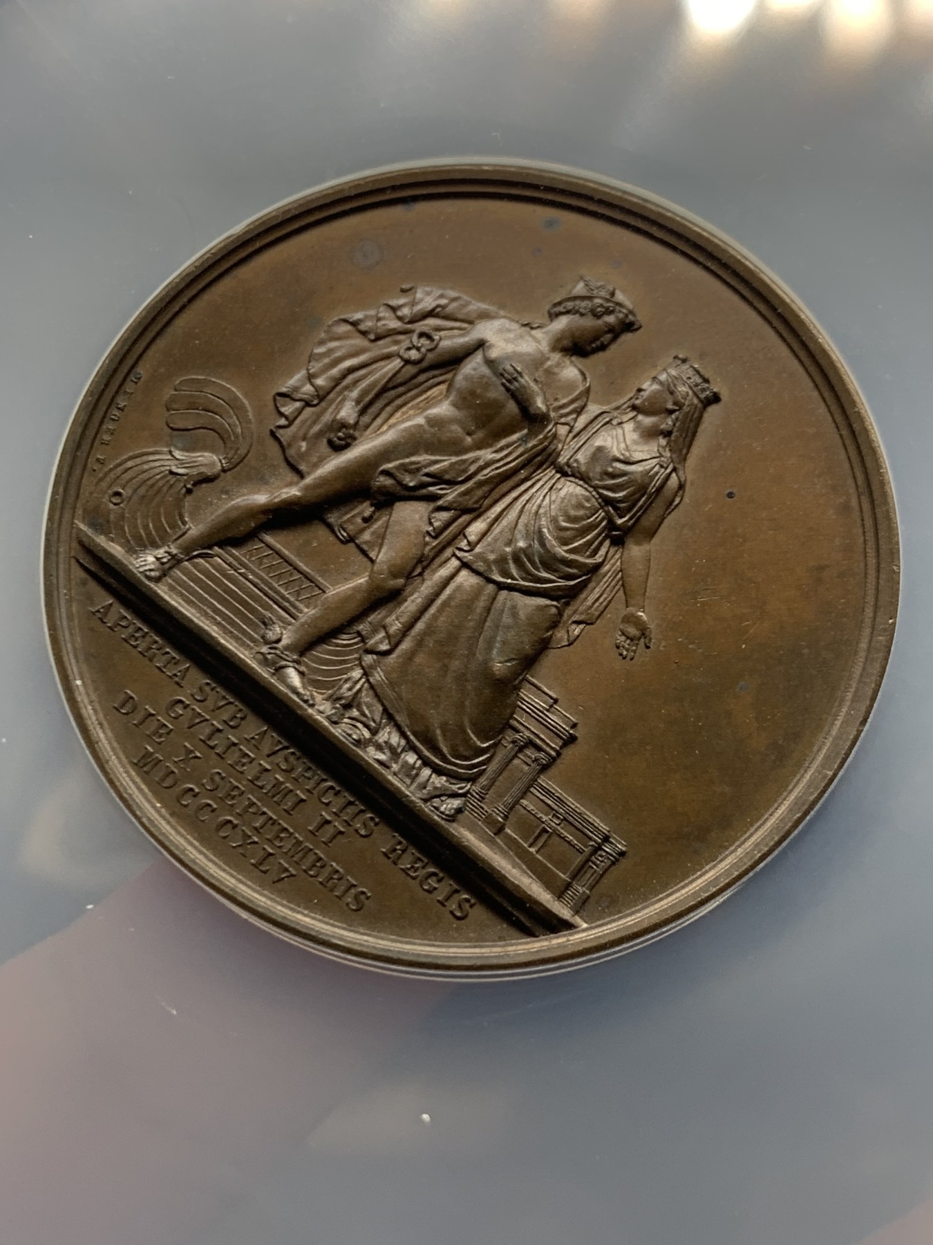 《竞宝斋》第245场-周日，周一 ，周二3场连拍 (全场包邮) NGC MS63BN 荷兰1845阿姆斯特丹证券交易所铜章 大盒封装 细节丰富 非常漂亮