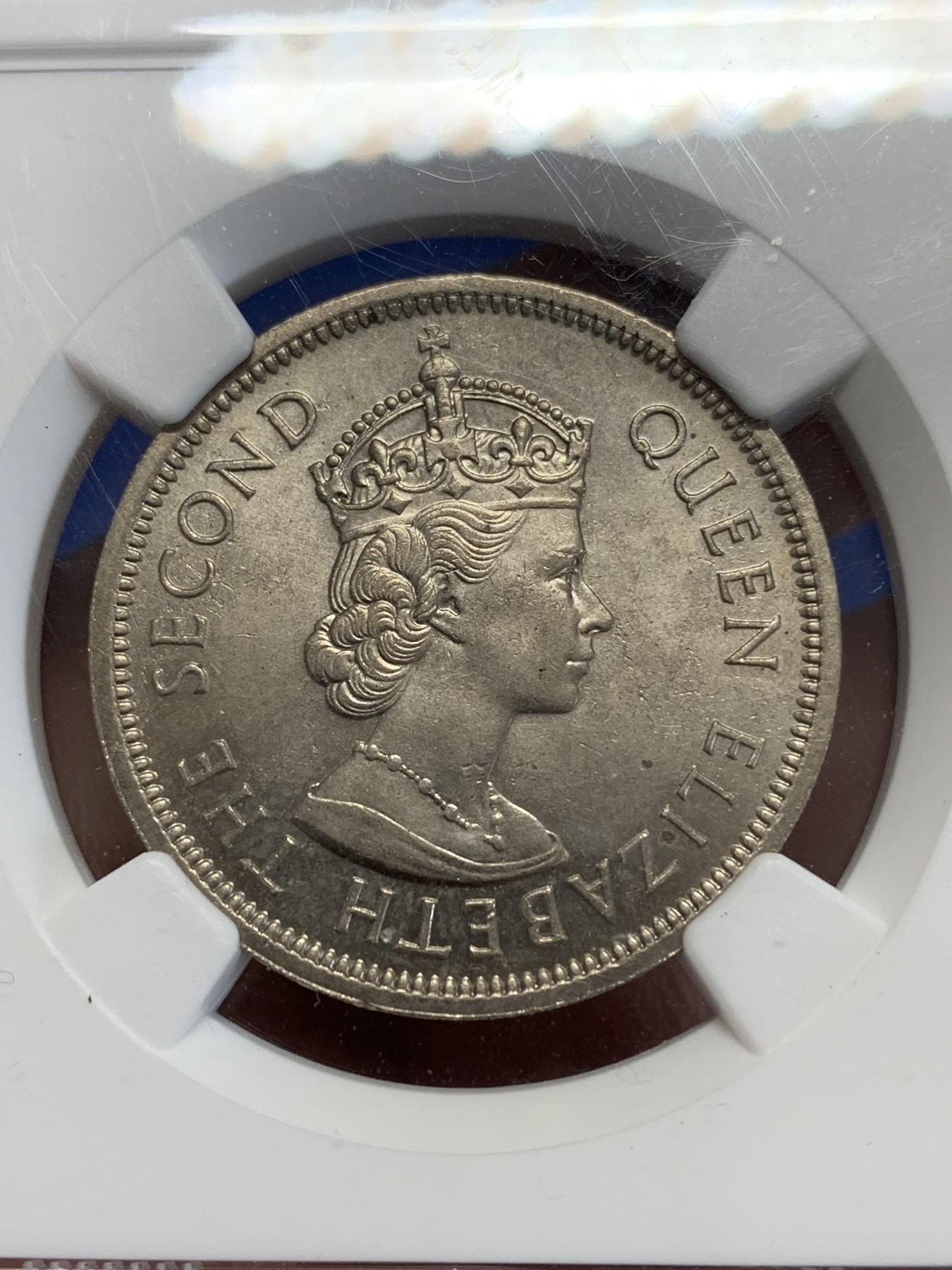 《竞宝斋》第245场-周日，周一 ，周二3场连拍 (全场包邮) NGC MS63 香港1960年大一元镍币 尖冠版女皇头像 首年发行