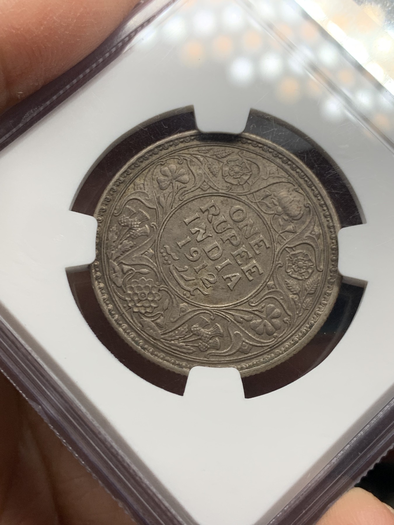 《竞宝斋》第245场-周日，周一 ，周二3场连拍 (全场包邮) NGC MS63 英属印度1912年B版乔五1卢比银币