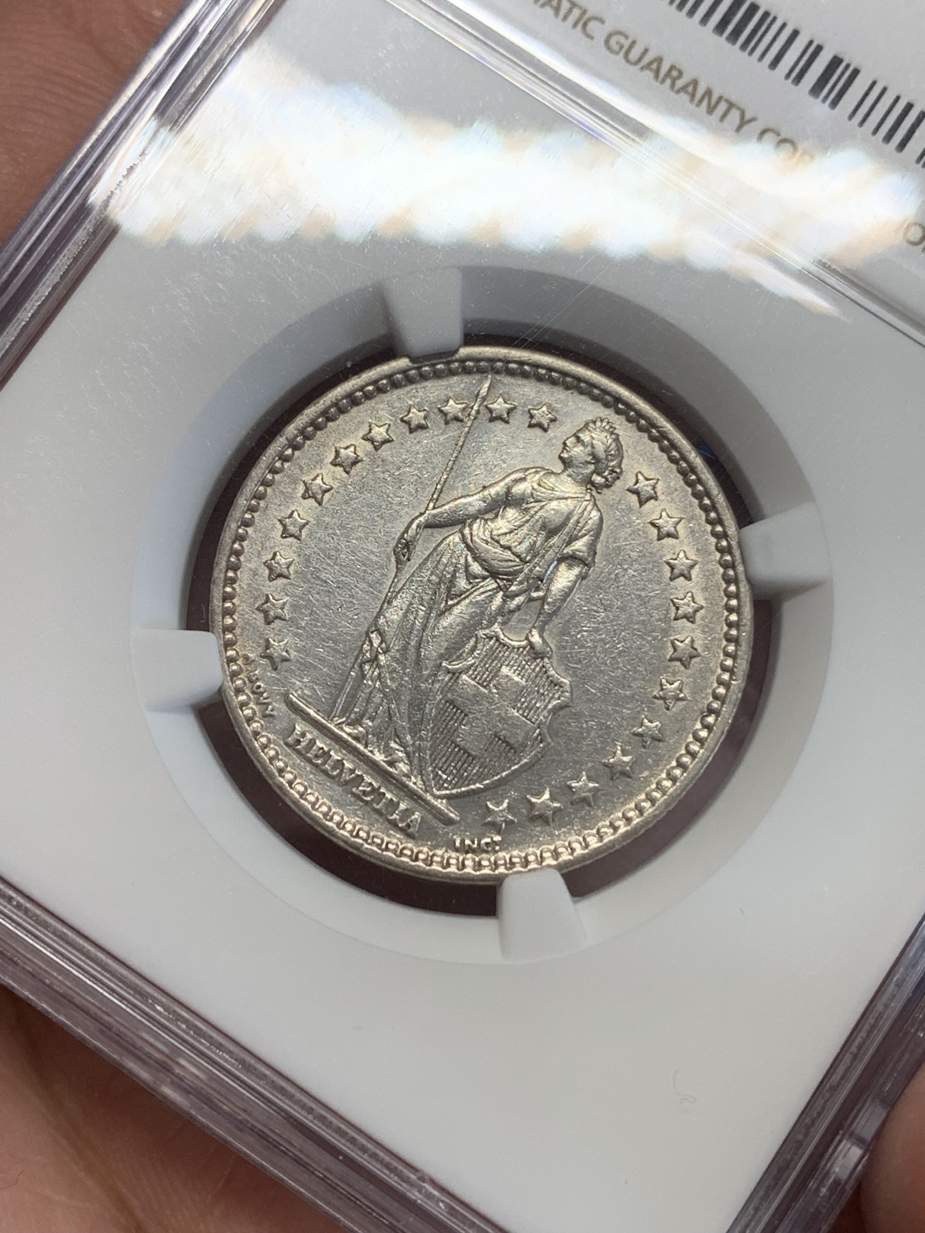 《竞宝斋》第245场-周日，周一 ，周二3场连拍 (全场包邮) NGC AUD 瑞士 1910年 赫尔维蒂亚 雪山女神 2法郎 银币 早期品种 少见