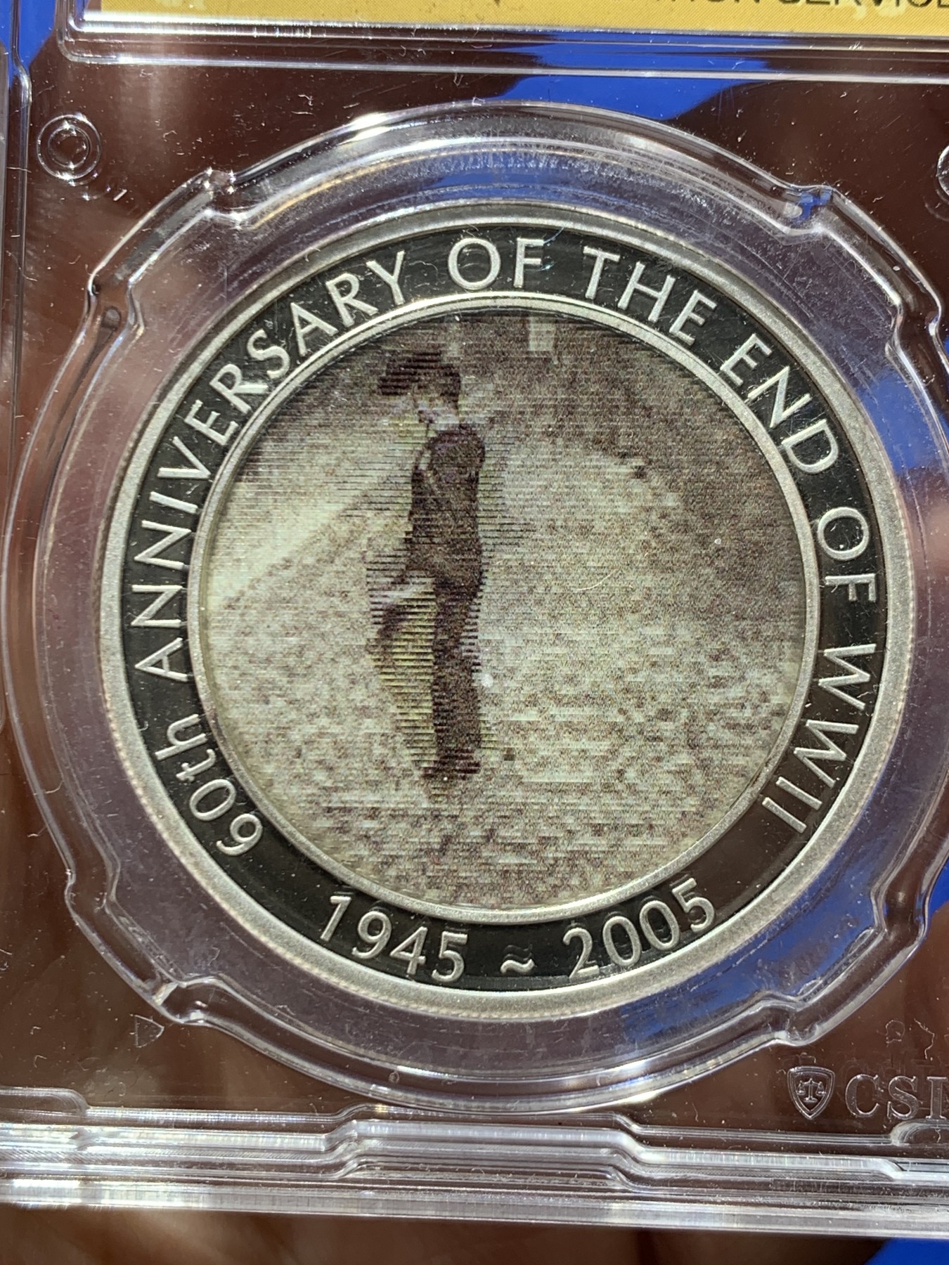 《竞宝斋》第245场-周日，周一 ，周二3场连拍 (全场包邮) CSIS-GREAT PF70 UC 澳大利亚2005年二战胜利跳舞的男人炫变银币-1澳元精制币（克劳斯获奖2007年最佳创意及最佳时事银币） 40mm 1盎司 999银 发行量25000枚