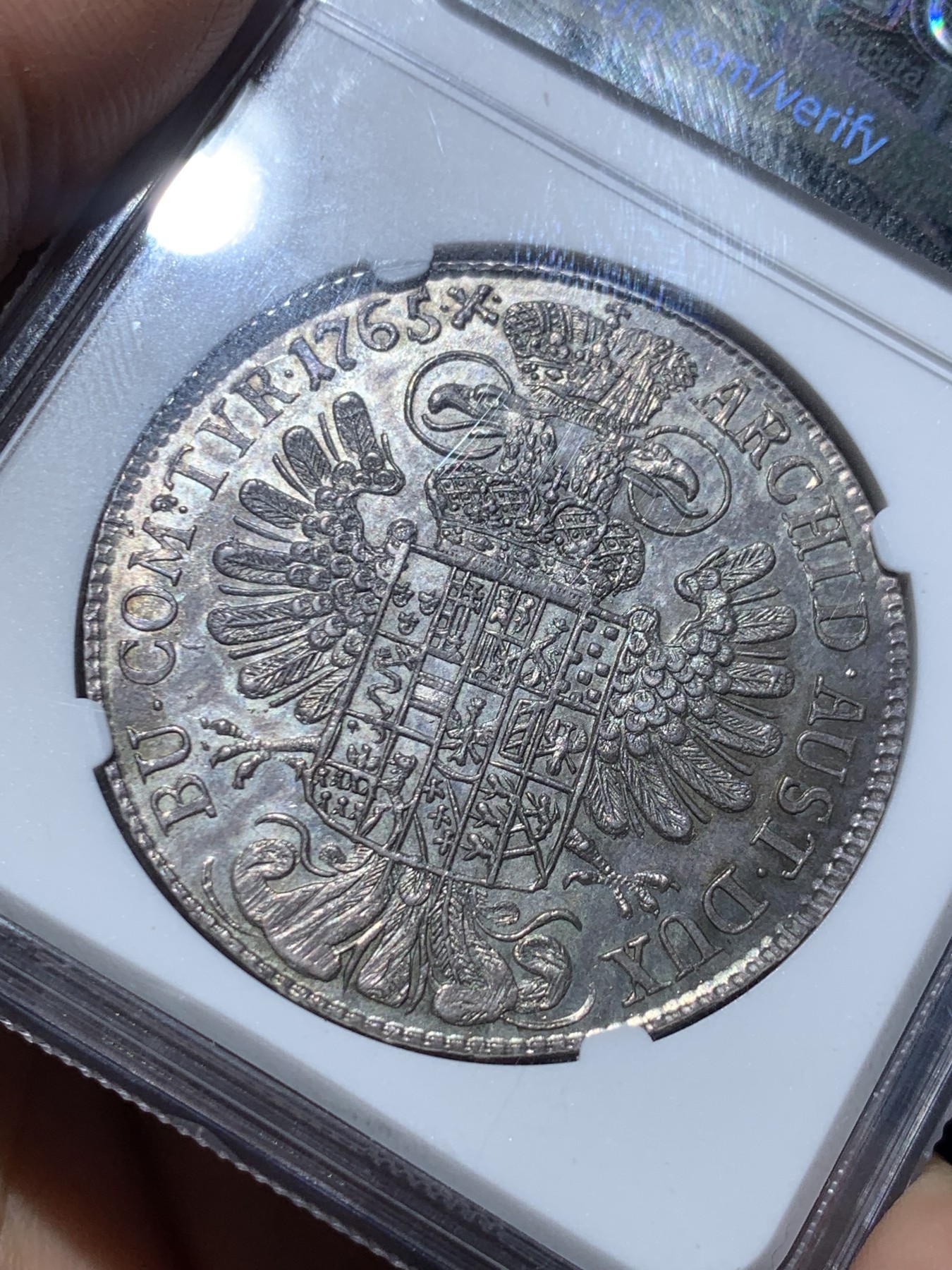 《竞宝斋》第245场-周日，周一 ，周二3场连拍 (全场包邮) 唯一冠军！NGC-MS63 神罗1765年玛丽亚特蕾西亚泰勒 淡紫罗兰包浆