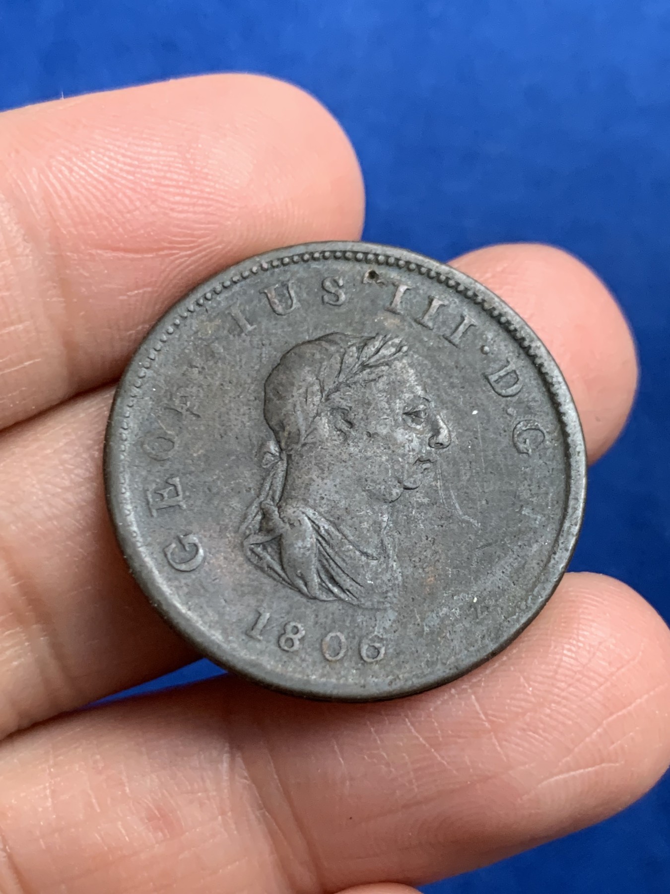 《竞宝斋》第245场-周日，周一 ，周二3场连拍 (全场包邮) 1806年乔治三世半便士铜币 细节见图