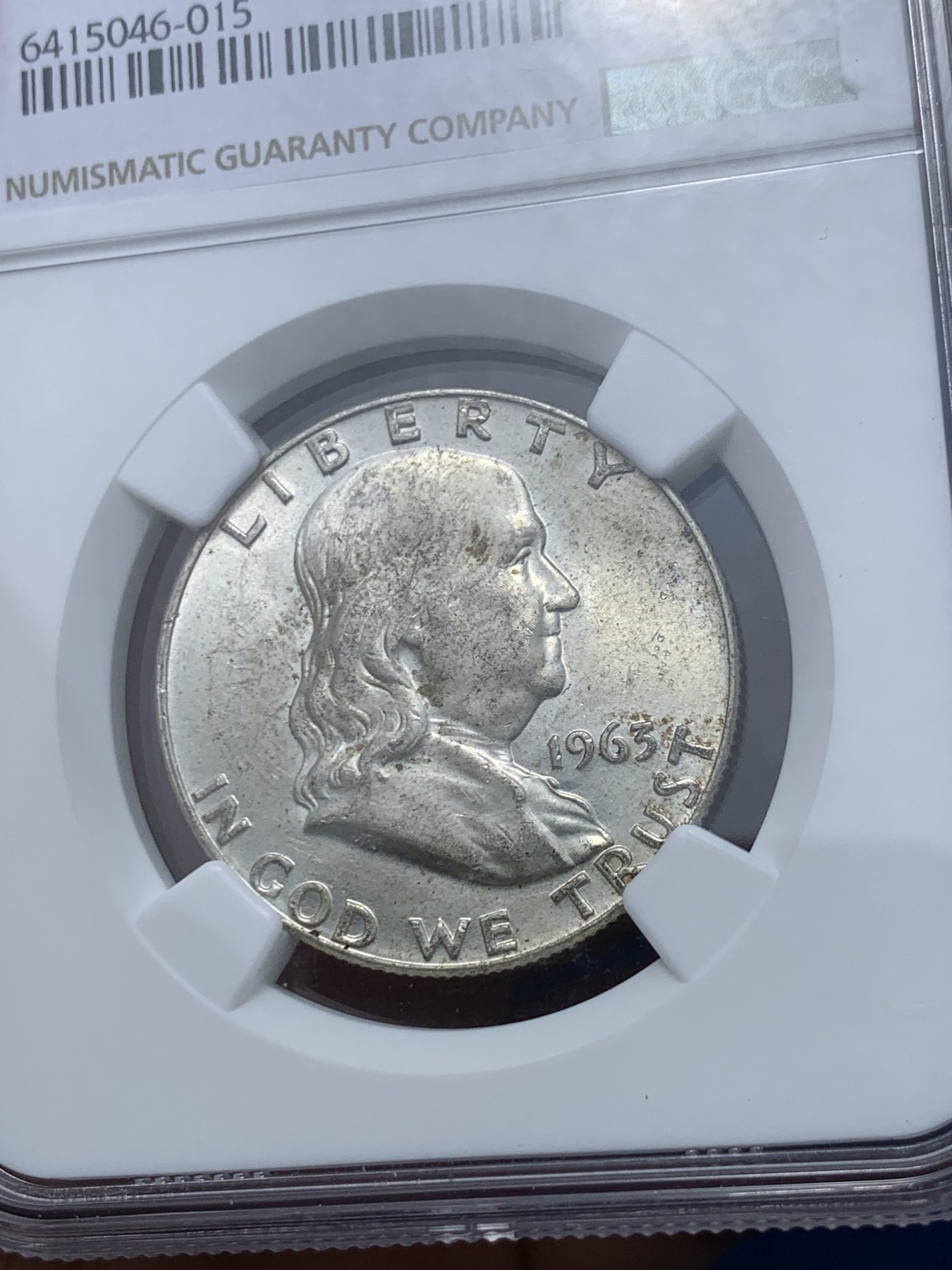 《竞宝斋》第245场-周日，周一 ，周二3场连拍 (全场包邮) NGC MS65 美国1963年富兰克林华盛顿大笨钟50分银币