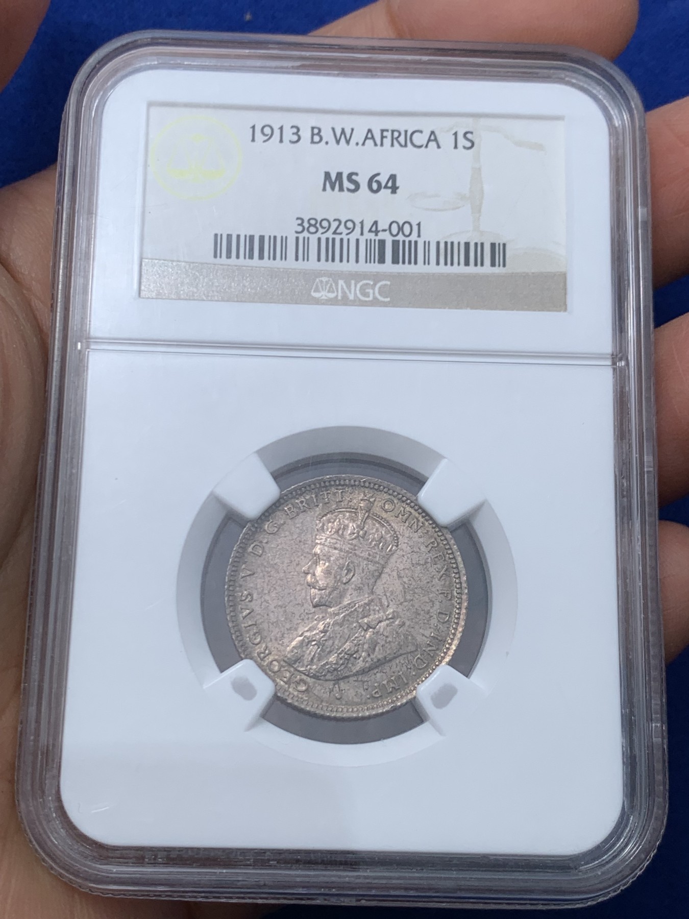 《竞宝斋》第245场-周日，周一 ，周二3场连拍 (全场包邮) NGC-MS64 英属西非 1913年 1先令银币 乔治五世 首年版发行 状态好原光十足