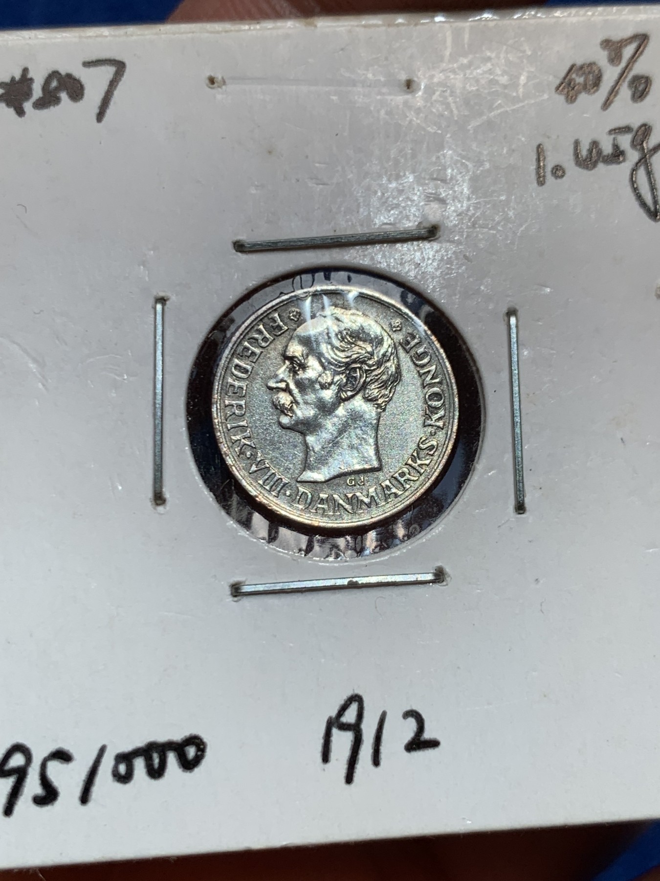 《竞宝斋》第245场-周日，周一 ，周二3场连拍 (全场包邮) 丹麦1912年10欧尔银币 少见头像