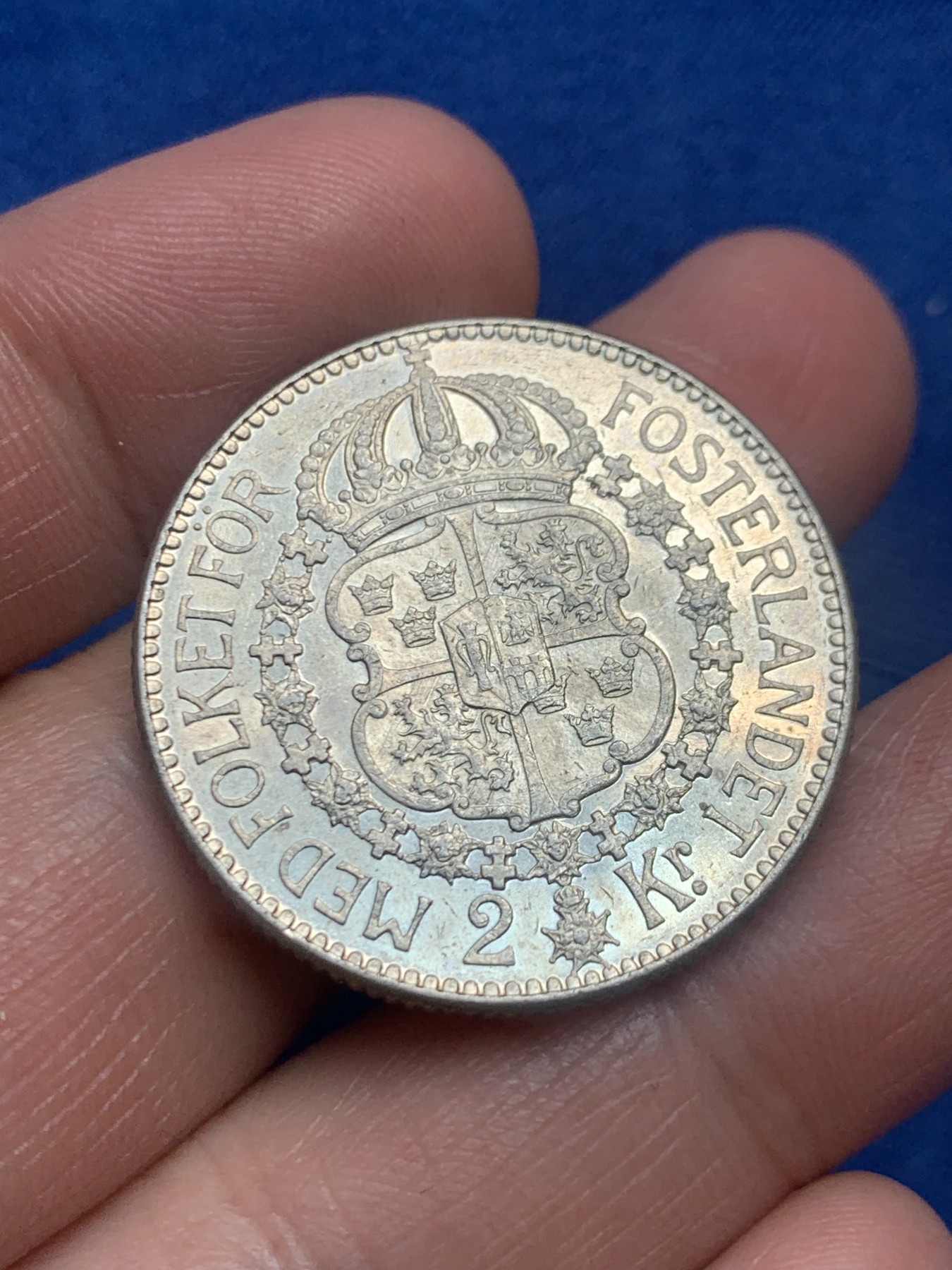 《竞宝斋》第245场-周日，周一 ，周二3场连拍 (全场包邮) 瑞典1910年2克朗银币