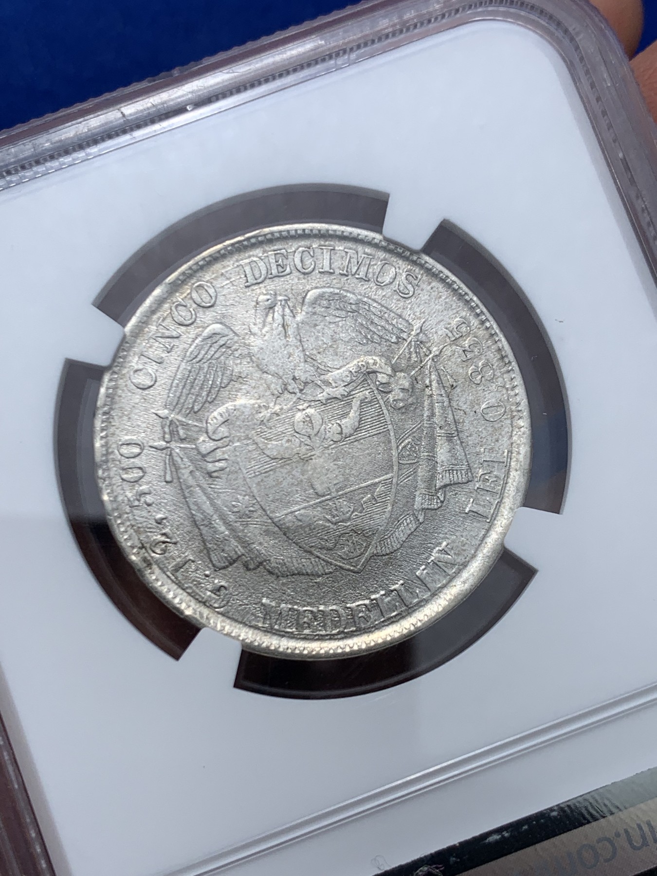 《竞宝斋》第245场-周日，周一 ，周二3场连拍 (全场包邮) NGC-MS62 唯一亚军分 1881年哥伦比亚女神5D银币，半圆型，麦德林造币厂，七星版。外拍价高的品种，高分非常稀少，62难得一见。