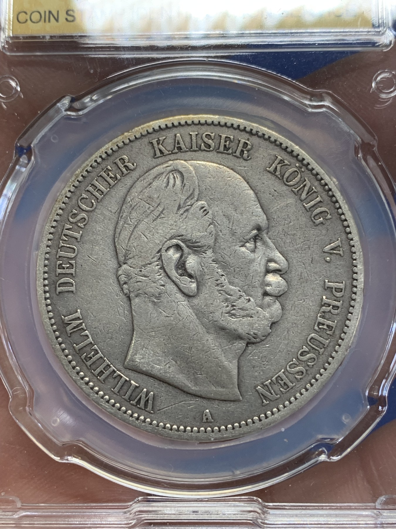 《竞宝斋》第245场-周日，周一 ，周二3场连拍 (全场包邮) CSIS VF35 德国1876年普鲁士威廉一世短翅5马克银币