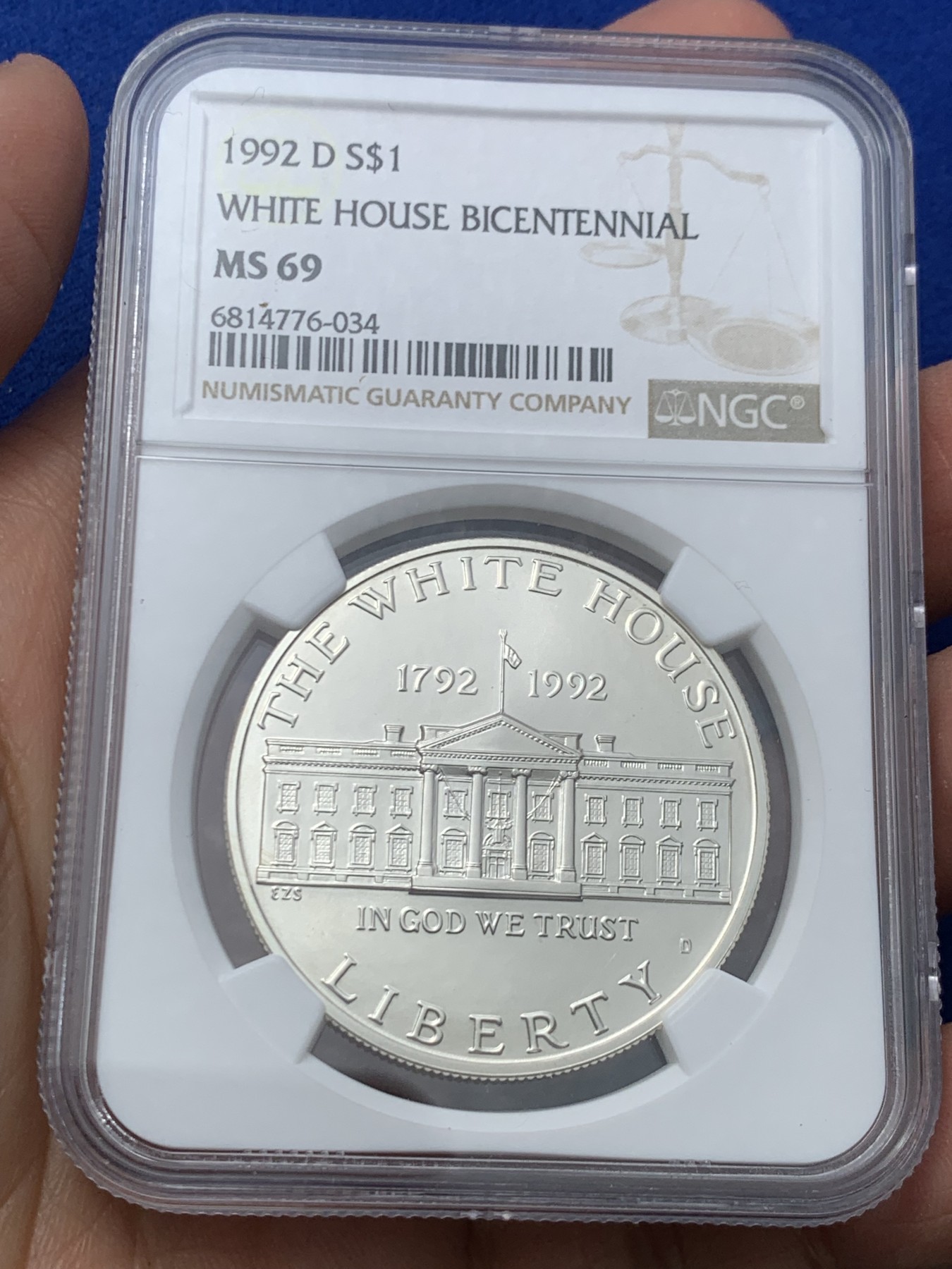 《竞宝斋》第245场-周日，周一 ，周二3场连拍 (全场包邮) NGC MS69 美国1992年D版白宫1美元大银币