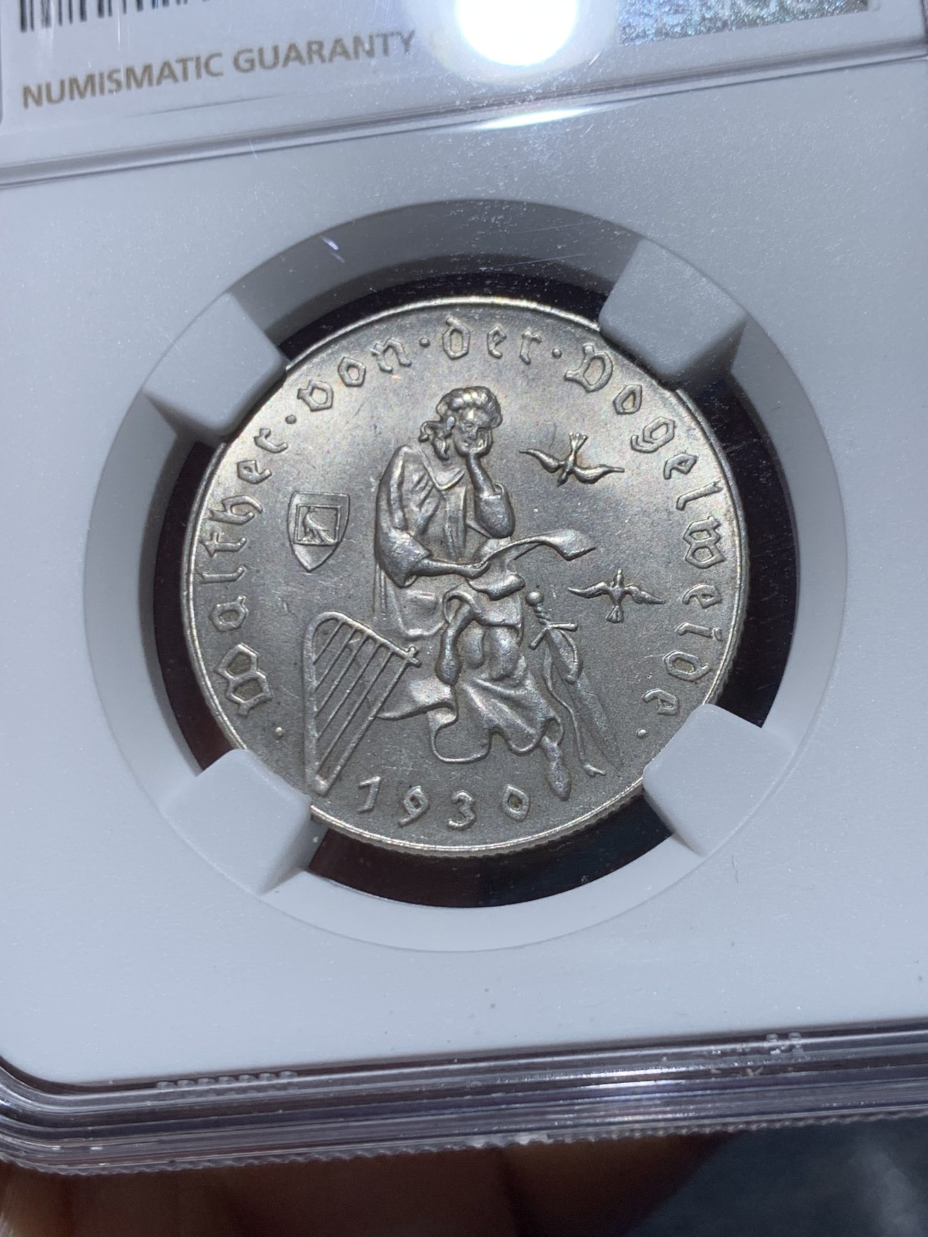 《竞宝斋》第245场-周日，周一 ，周二3场连拍 (全场包邮) NGC MS64 奥地利1930年诗人福格尔逝世700周年2先令银币