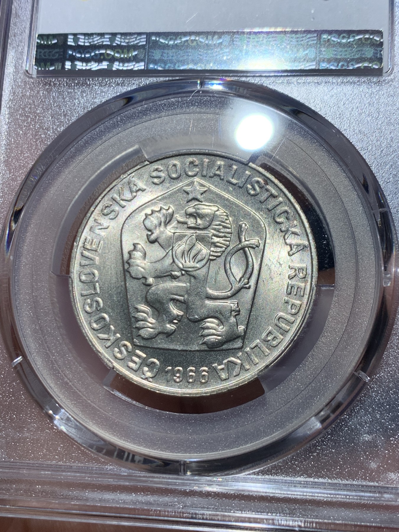 《竞宝斋》第245场-周日，周一 ，周二3场连拍 (全场包邮) PCGS金盾 MS68 捷克斯洛伐克1966年大摩拉维亚公国1100周年纪念10克朗银币，唯一冠军分