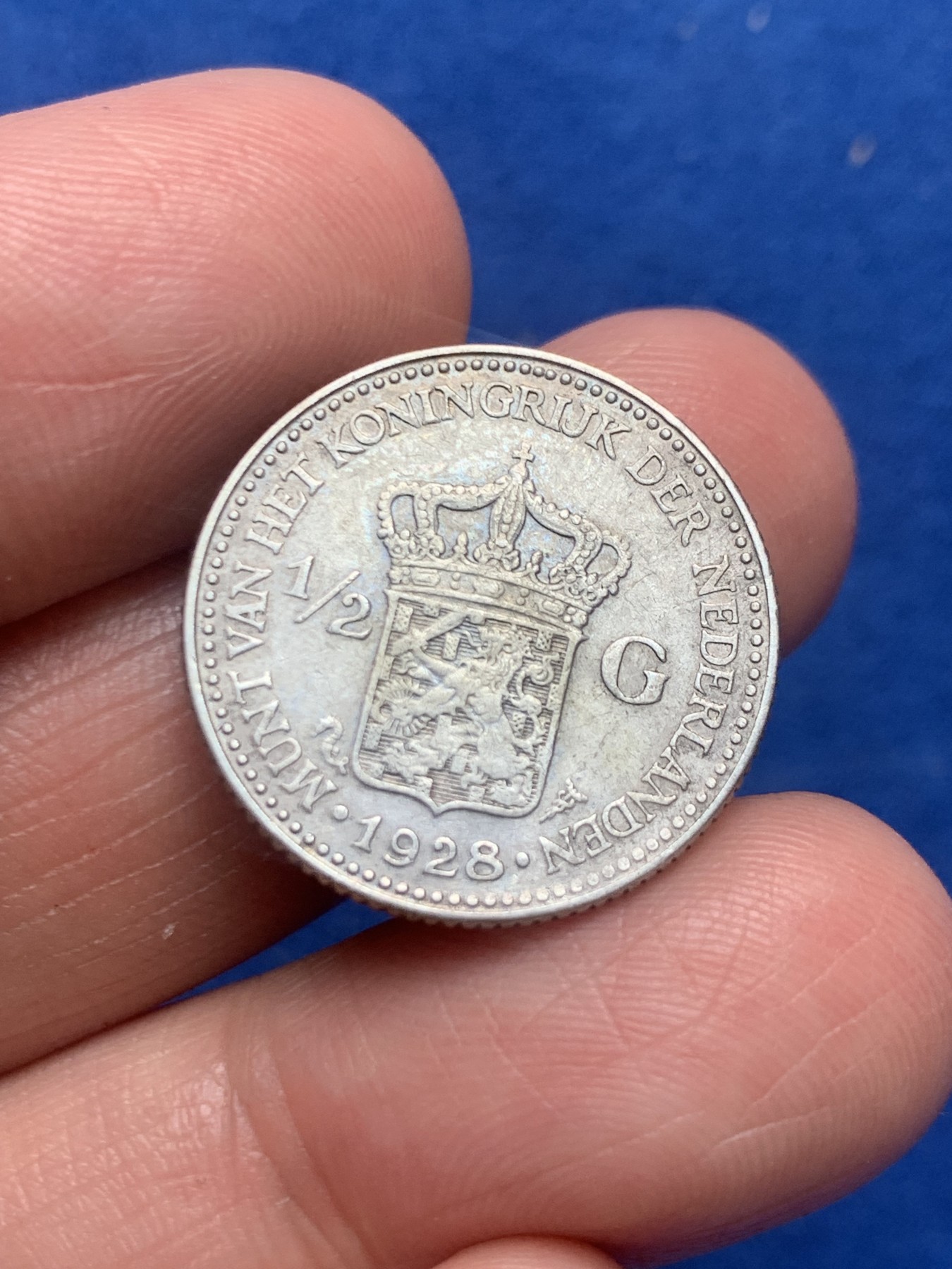 《竞宝斋》第245场-周日，周一 ，周二3场连拍 (全场包邮) 荷兰1928年威廉明娜1/2盾银币