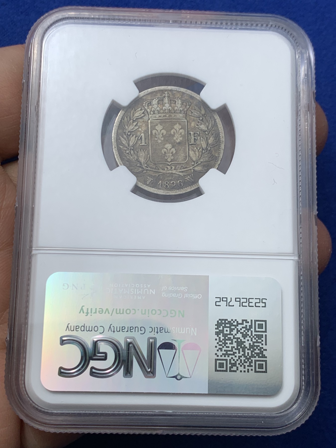 《竞宝斋》第245场-周日，周一 ，周二3场连拍 (全场包邮) NGC VF30 法国1826年查理十世1法郎银币 五彩老味道 查理十世的小法郎少见 好品很贵的