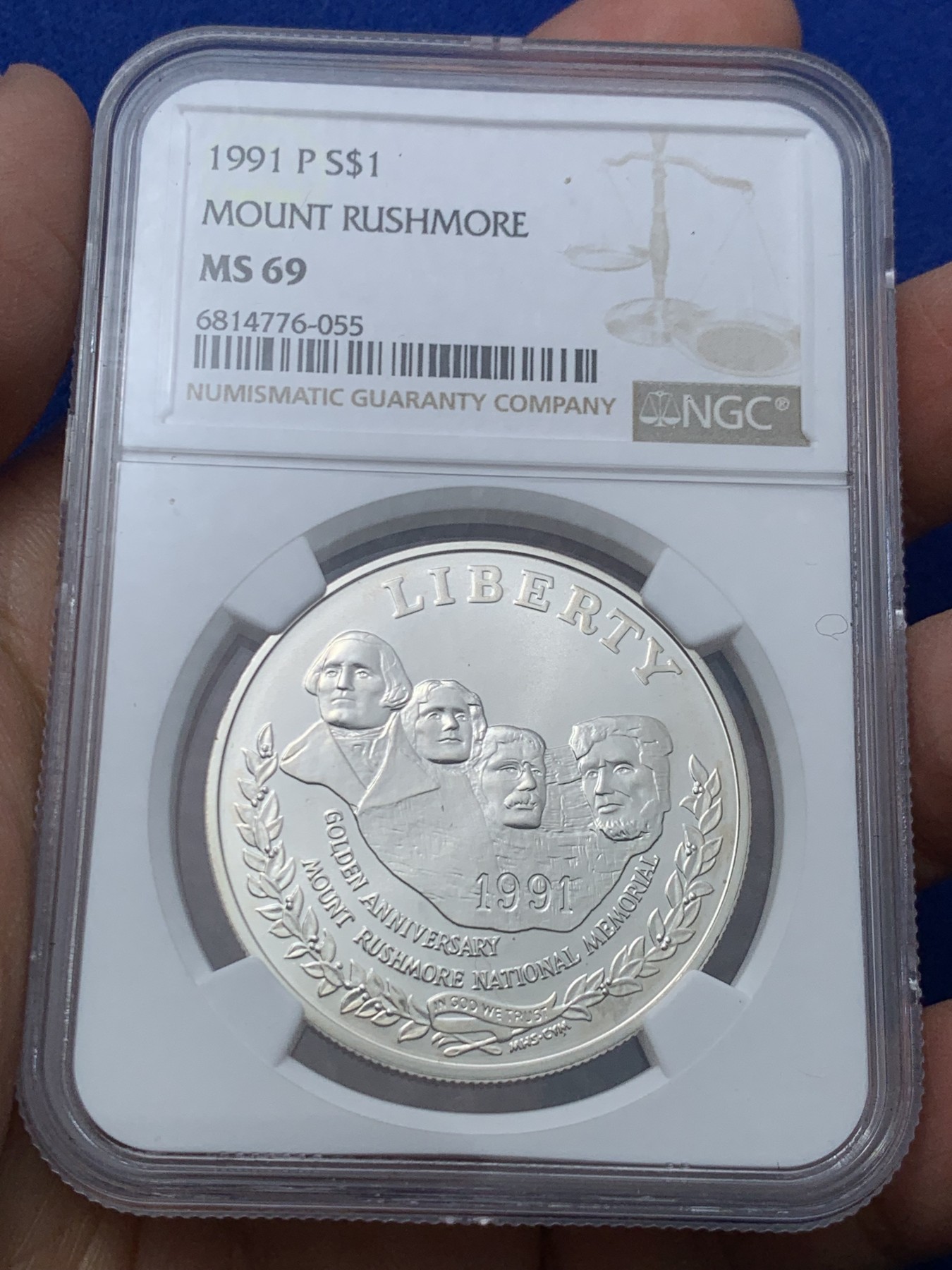 《竞宝斋》第245场-周日，周一 ，周二3场连拍 (全场包邮) NGC MS69 美国1991年P版总统山1美元大银币