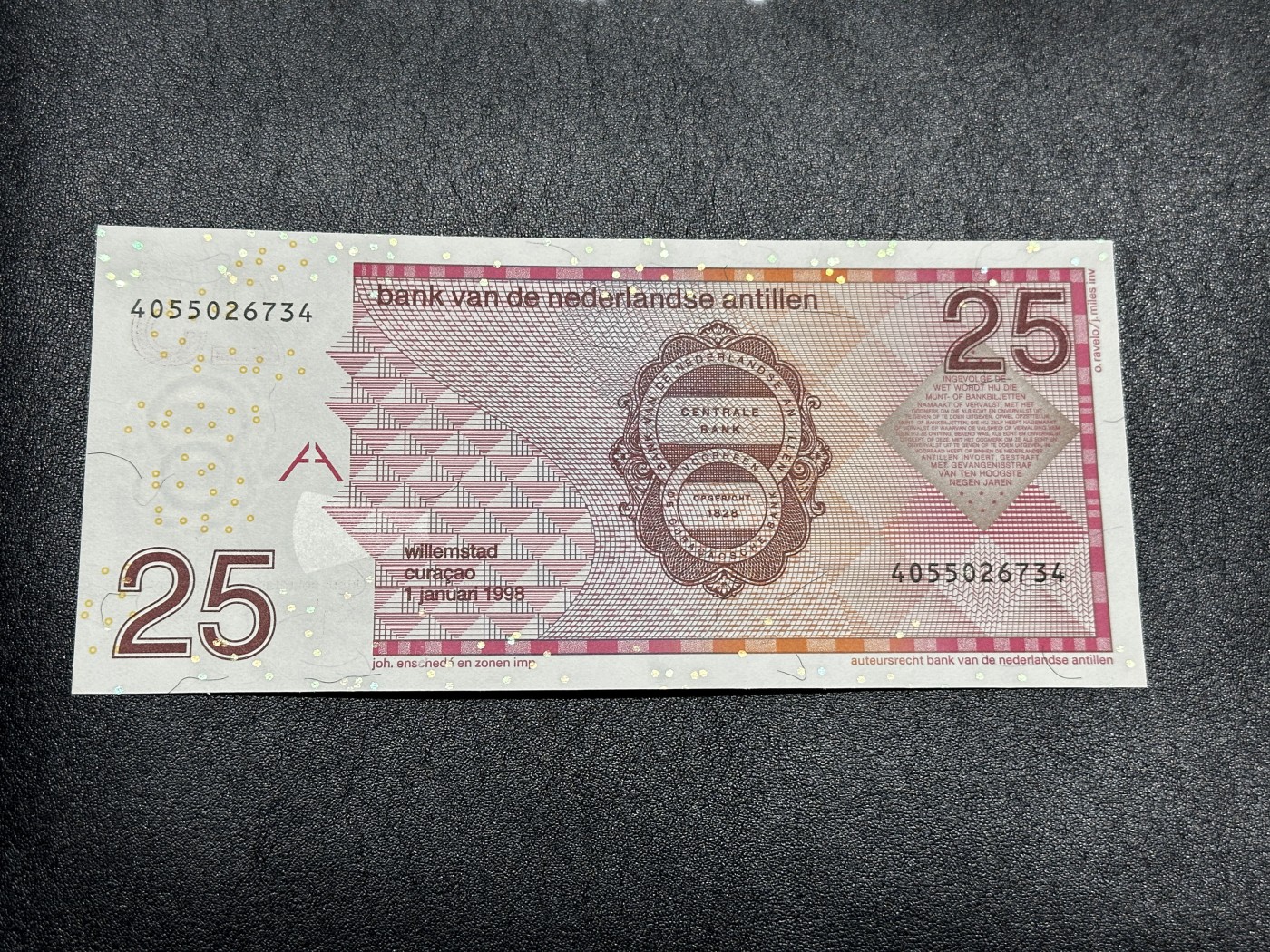 《外钞收藏家》第三百四十七期 美洲纸币专场（荷属安的列斯、福克兰群岛、阿鲁巴、墨西哥等） 荷属安的列斯群岛1998年25盾（P29）全新UNC