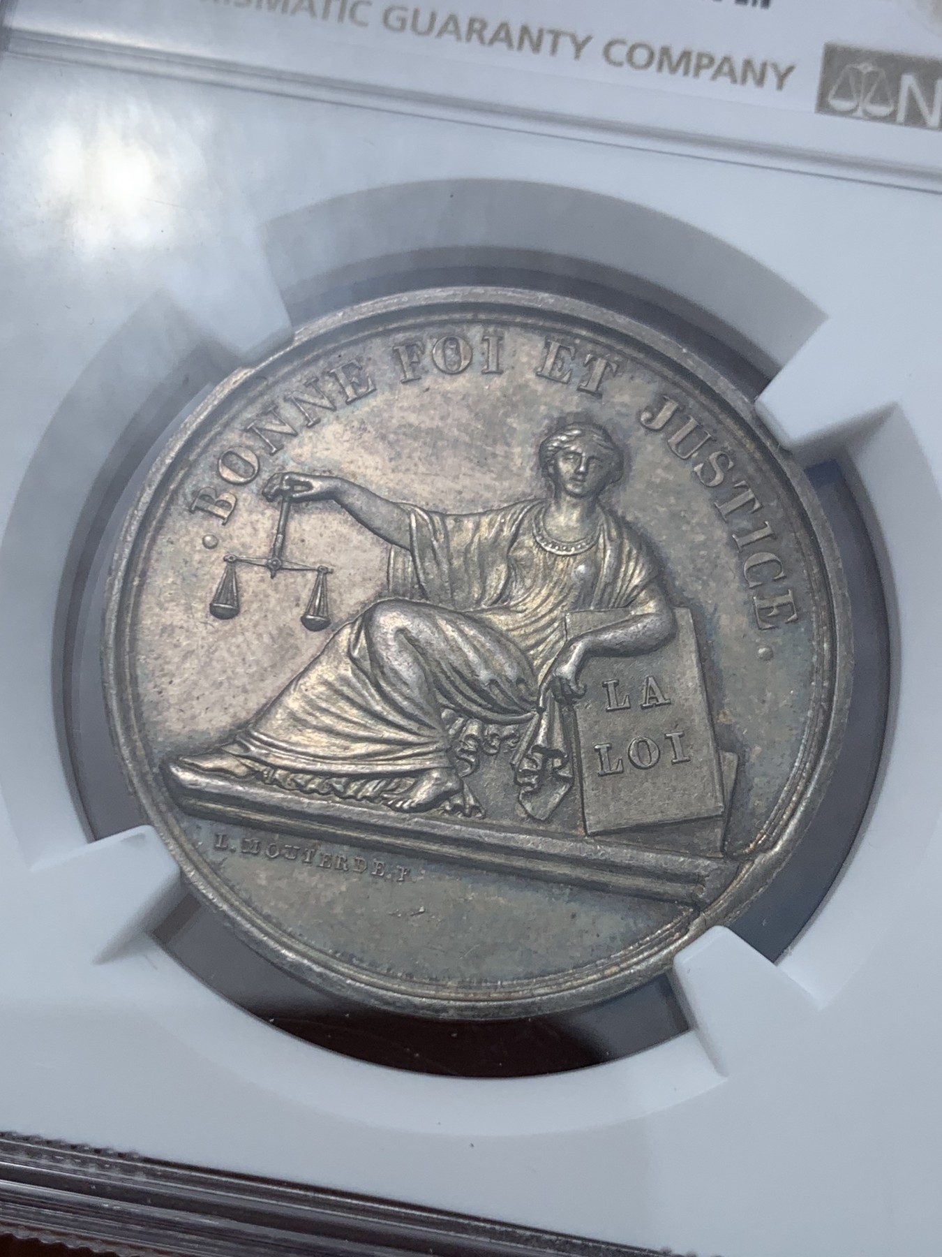 《竞宝斋》第245场-周日，周一 ，周二3场连拍 (全场包邮) NGC MS62 法国1840-1842年里昂商会银章，手指边铭