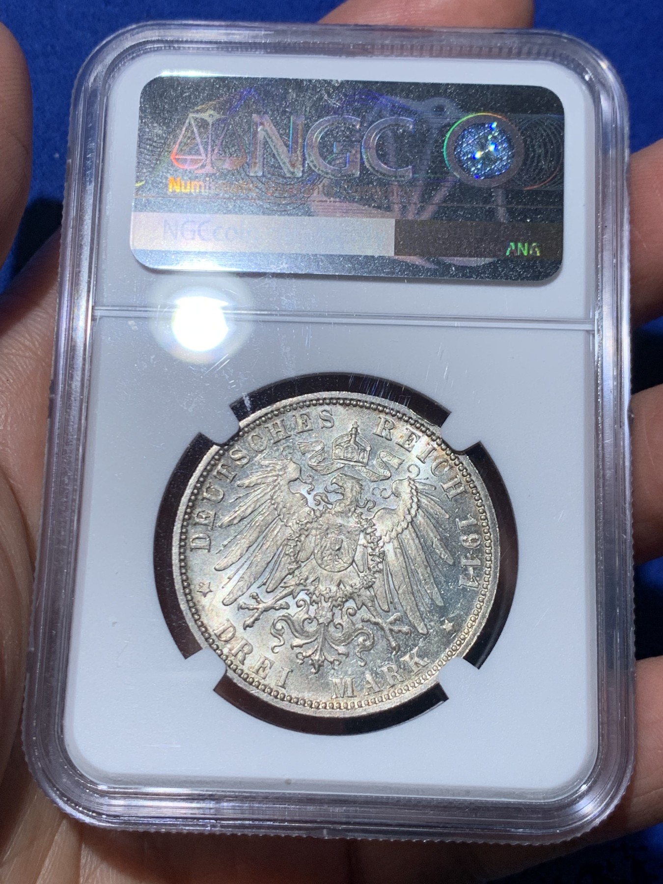 《竞宝斋》第245场-周日，周一 ，周二3场连拍 (全场包邮) NGC MS63 德国1911巴伐利亚3马克银币