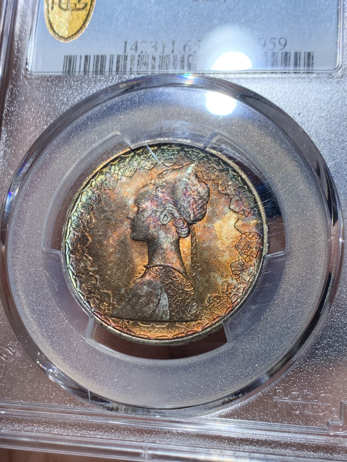 《竞宝斋》第245场-周日，周一 ，周二3场连拍 (全场包邮) PCGS MS65 意大利1966年帆船少女500里拉银币 浓厚色彩 可以换N博一搏星